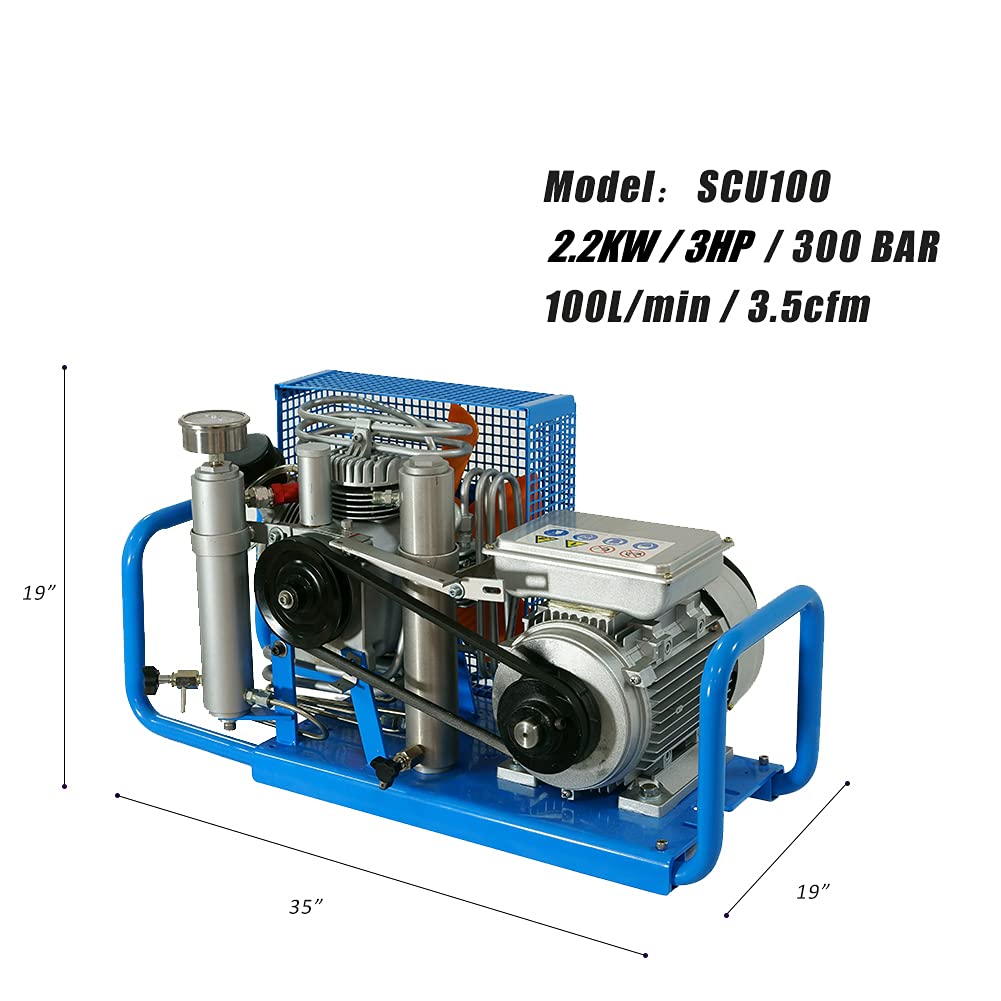 2.2KW 3HP Portable High Pressure Air Compressor 230V 60Hz 3.5CFM 4500PSI - Scuba Tank Filler, PCP Rifle & Paintball Gun Charging Station - Perfect for Diving, Hunting & Outdoor Sports