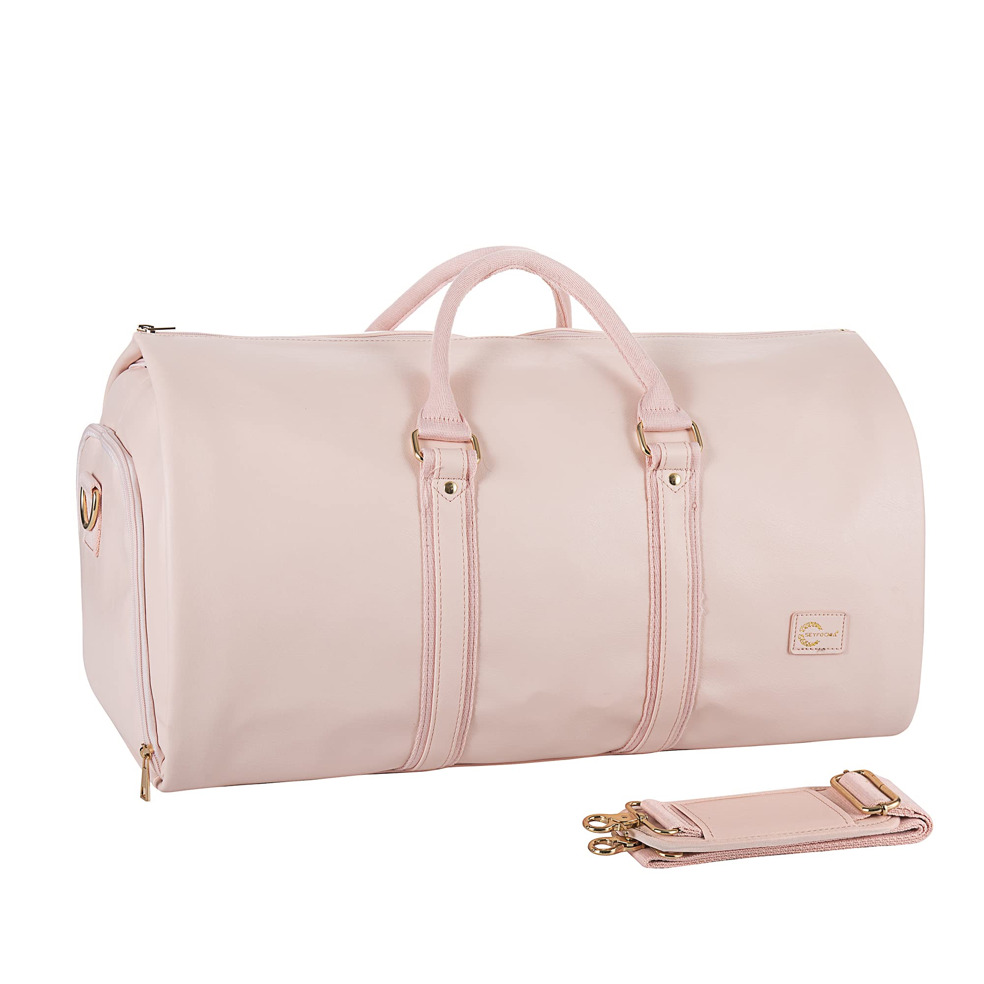 Premium Leather Convertible Carry-On Garment Bag for Women - 2-in-1 Hanging Suitcase with Shoe Pouch | Travel Duffle Bag for Business Trips, Weddings & Vacations | Stylish Pink Women's Travel Accessory Gift