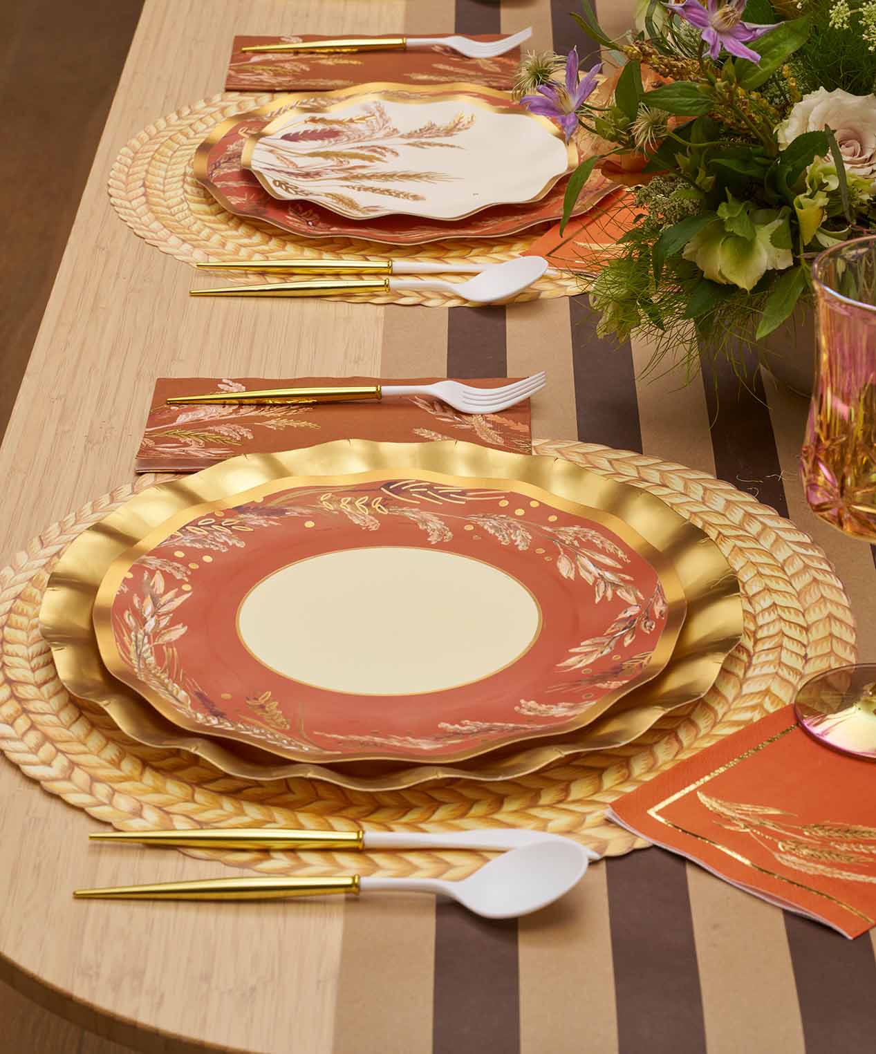 Harvest Wheat Wavy Dinner Plates - 8-Piece Set, Farmhouse Style Ceramic Plates for Everyday Use, Microwave & Dishwasher Safe - Perfect for Family Dinners, Parties & Rustic Table Settings