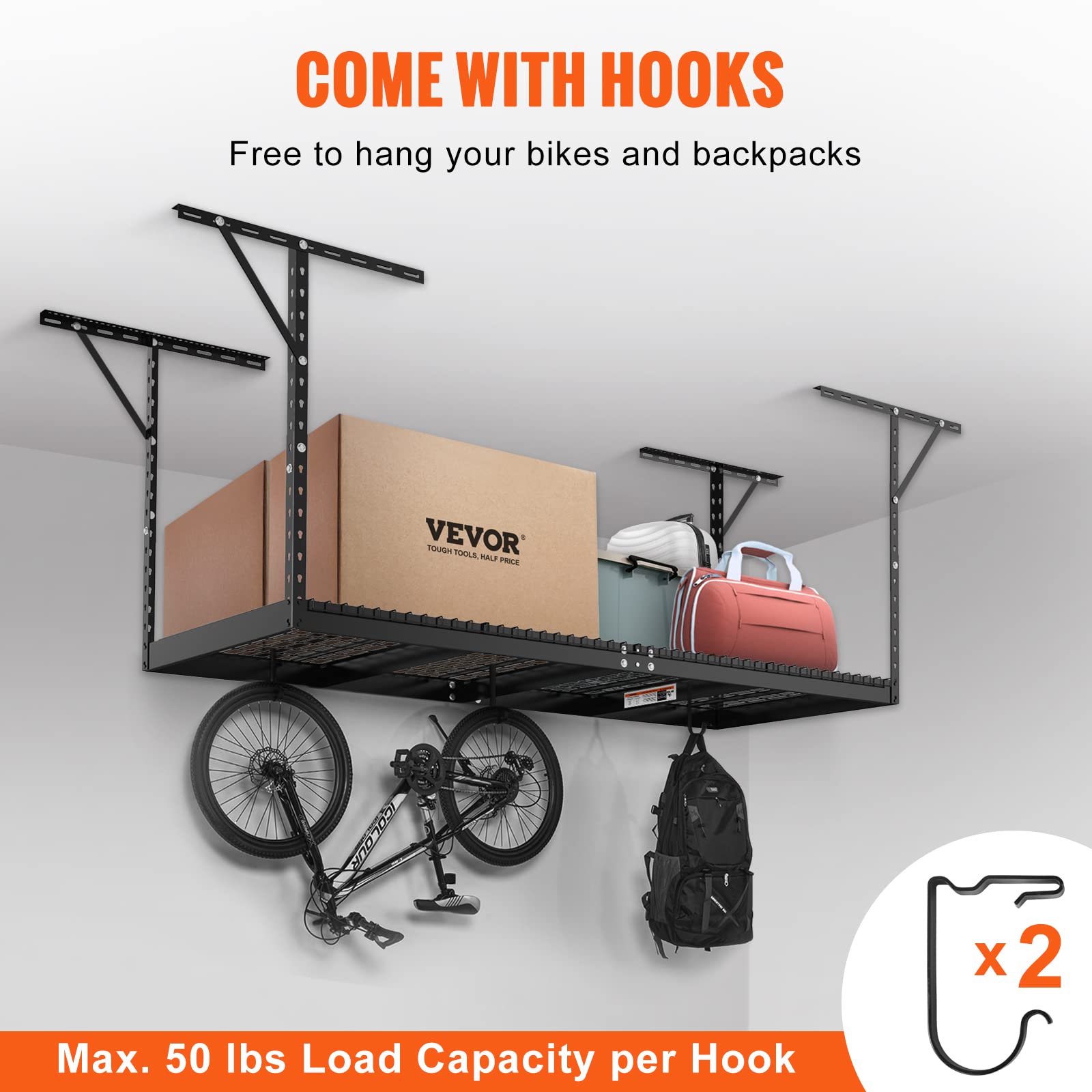 BestEquip 3x8 Overhead Garage Storage Rack - Heavy Duty Adjustable Metal Ceiling Storage System with 600lbs Capacity - Perfect for Garage Organization, Seasonal Decor, Sports Equipment & Tool Storage