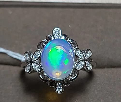 Ethiopian Fire Opal Ring - 925 Sterling Silver Oval Opal Flower Engagement Ring for Women - Perfect for Weddings, Anniversaries & Special Occasions