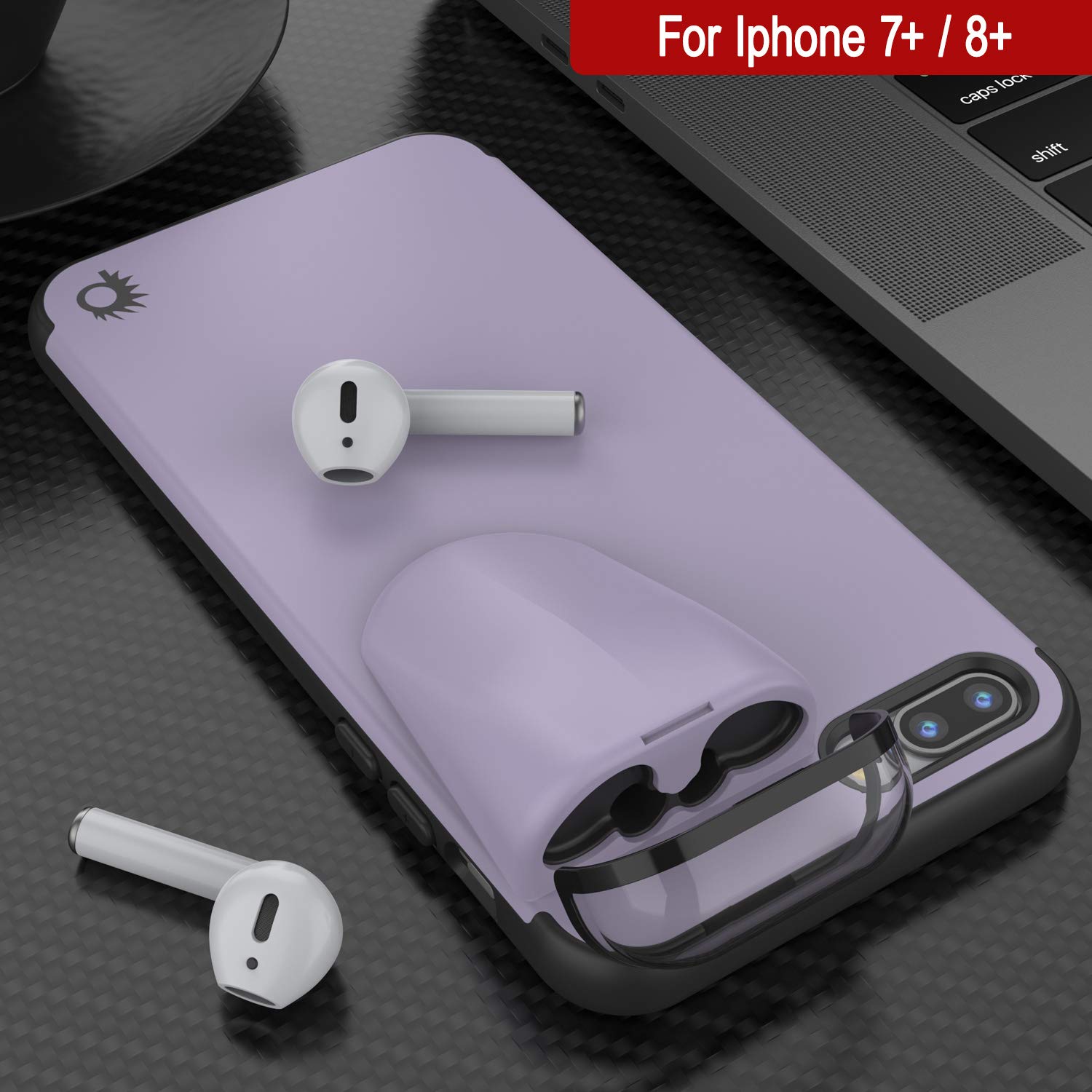 Punkcase iPhone 8 Plus Case with AirPods Holder - Slim & Durable 2-in-1 Protective Cover for iPhone 8 Plus (5.5 Inch) - Compatible with AirPods 1st & 2nd Generation - Purple | Perfect for Gym, Travel & Everyday Use