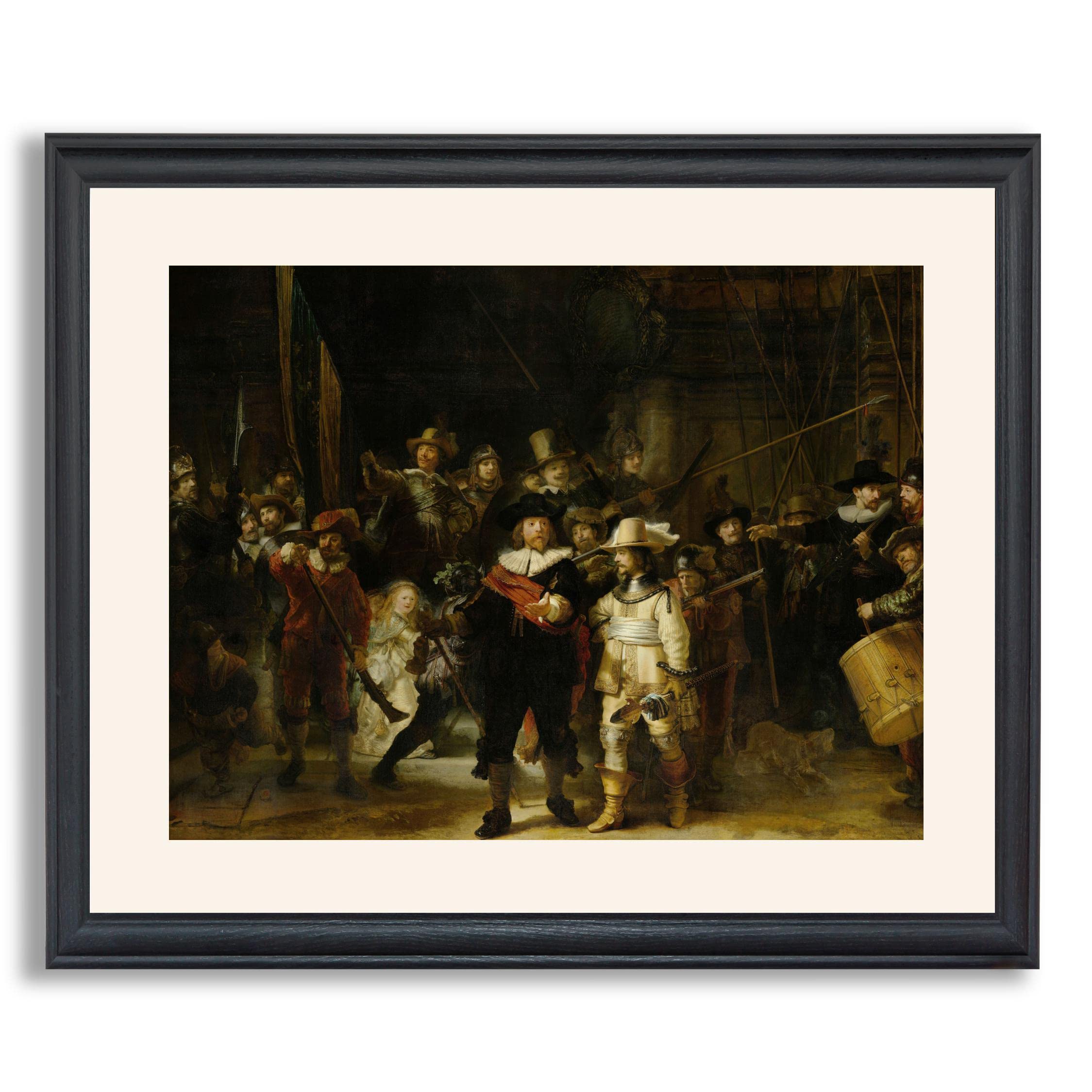 The Night Watch by Rembrandt van Rijn - Framed Art Print Reproduction | Premium Canvas Wall Art Decor for Home & Office | Museum-Quality Painting Poster in Wood Frame | Perfect Gift for Living Room, Bedroom or Study | Enhance Your Space with Classic Dutch Masterpiece