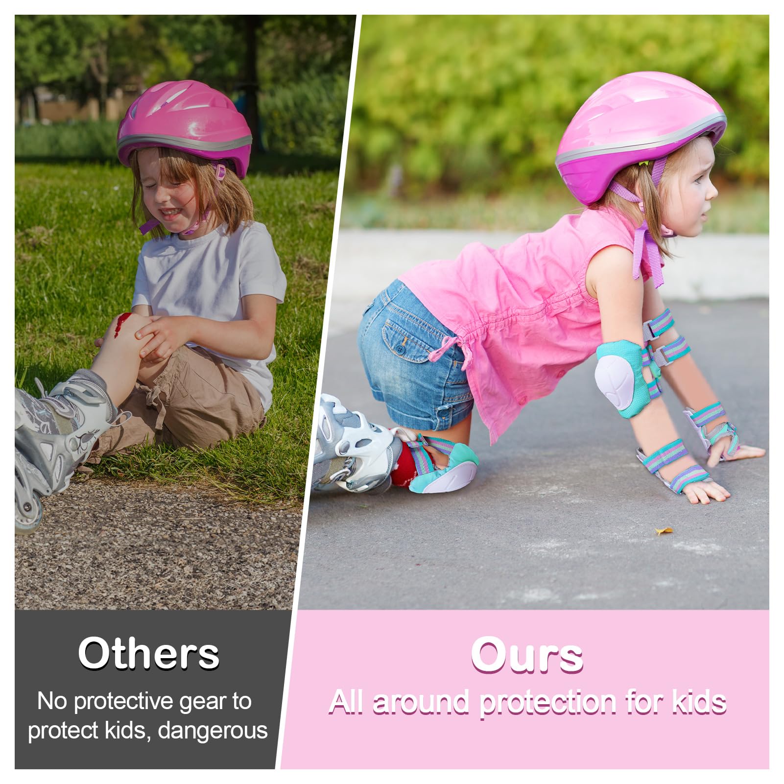 FIODAY Kids Knee and Elbow Pads Set with Wrist Guards - Adjustable Protective Gear for Boys & Girls (3-8 Years) - Ideal for Inline Skating, Biking, Skateboarding & Scooter Riding - Aqua Green - Safety Gear for Active Children