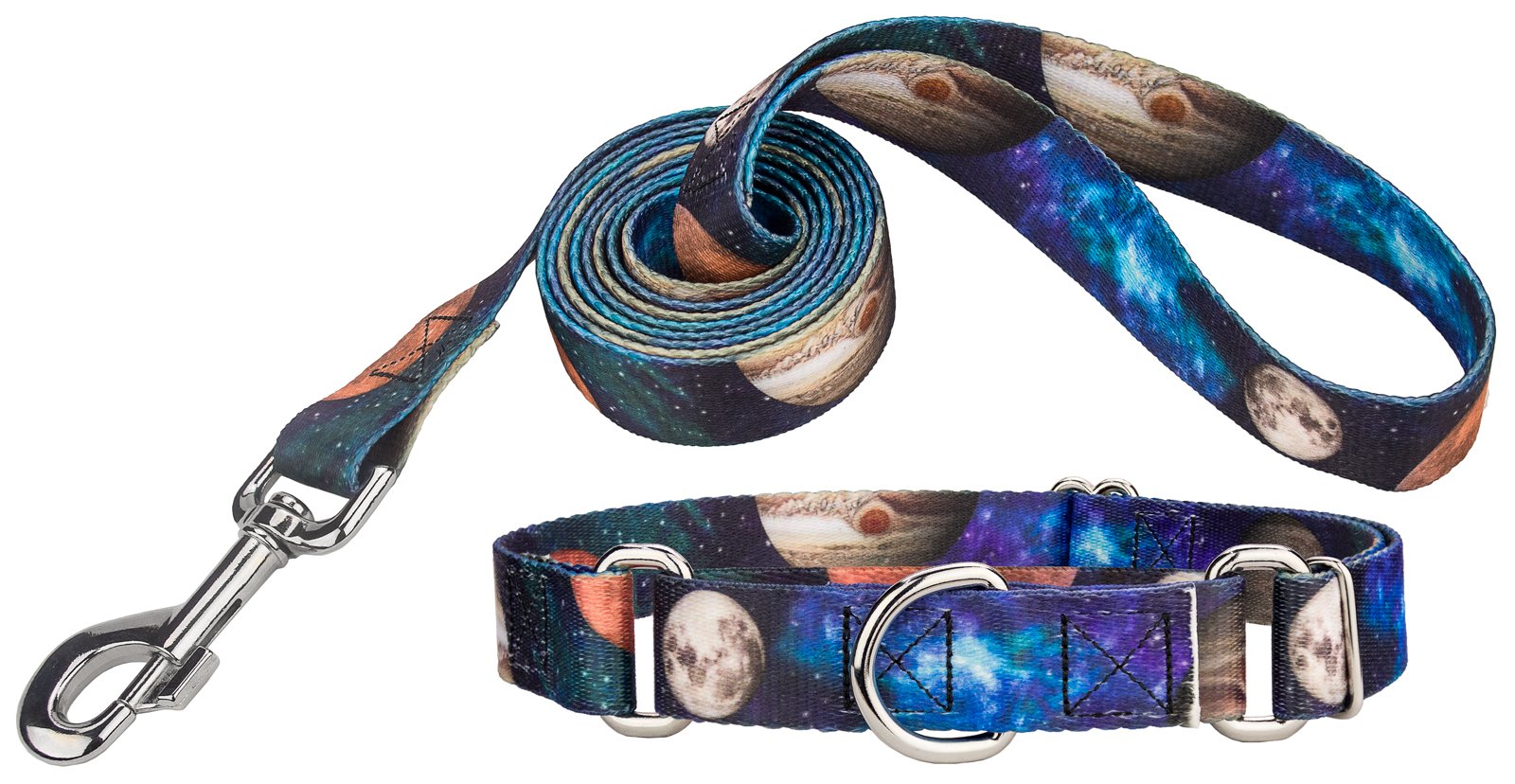 Galactic Neighbors Martingale Dog Collar and Leash Set - Geek Chic Collection with 4 Sci-Fi Designs for Small Dogs (1/2 Inch, Mini) - Perfect for Cosplay, Comic Con & Star Wars Fans