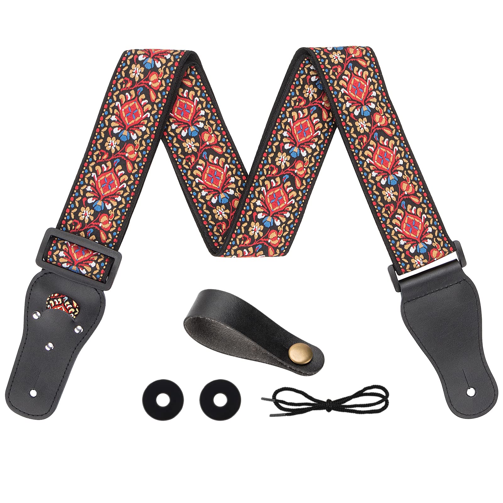 Premium Cotton Jacquard Guitar Strap for Electric, Acoustic & Bass Guitars - Includes 2 Free Silicone Strap Locks - Comfortable & Durable for Live Performances, Studio Sessions & Practice