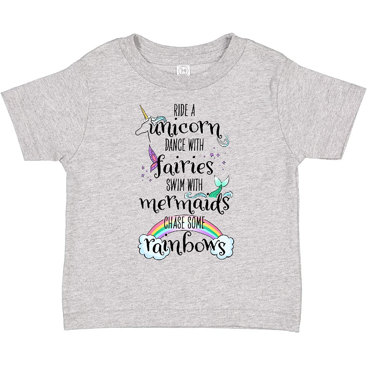 Inktastic Ride a Unicorn Dance with Fairies Swim with Mermaids Toddler T-Shirt - Cute Fantasy Graphic Tee for Girls, Toddler & Baby - Perfect for Birthday Parties, Playdates & Fantasy Dress-Up
