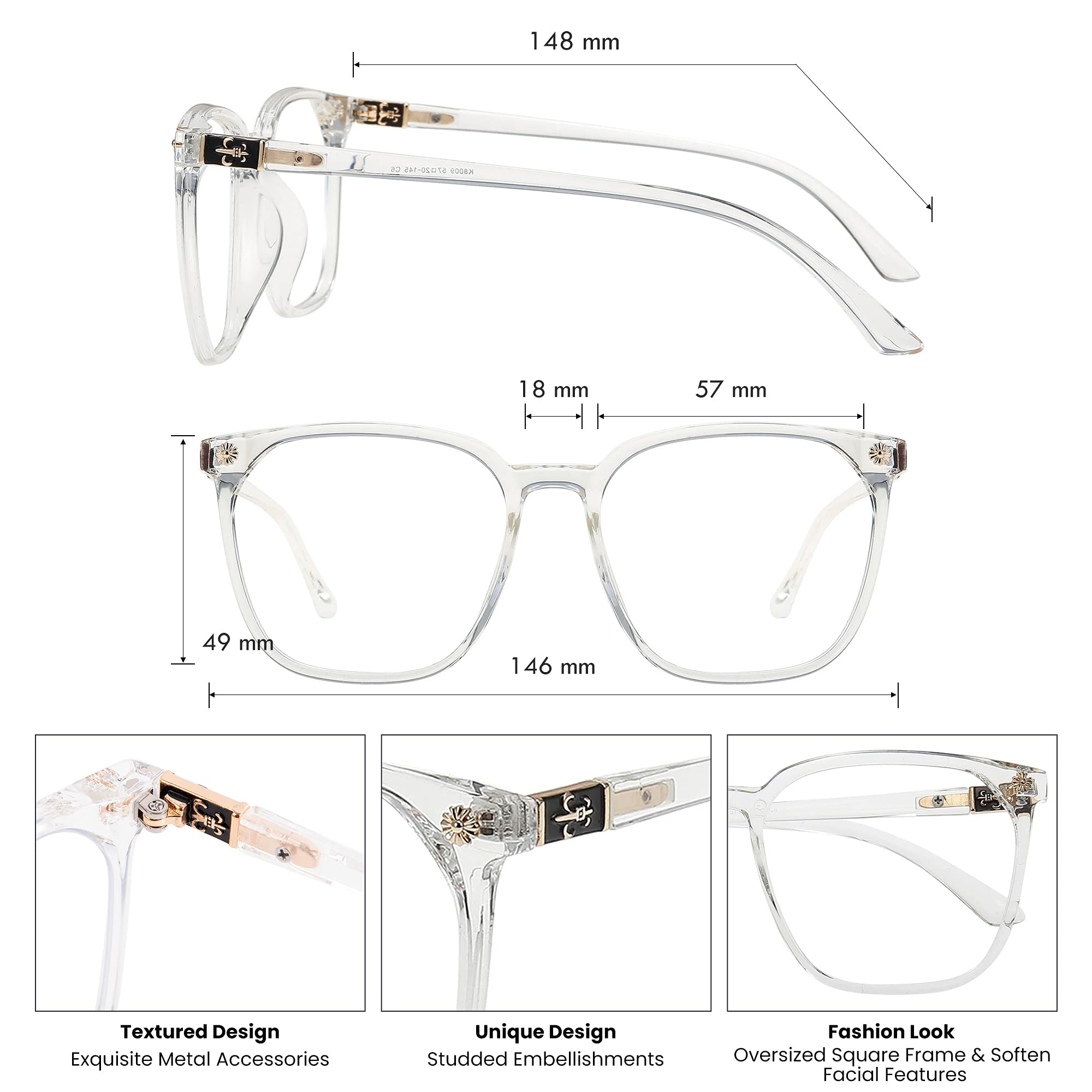 GUDVUE Blue Light Blocking Glasses for Men & Women - Oversized Square Frame, Anti Glare, UV400 Protection - Reduce Eye Strain for Computer, Gaming & Phone Use - Perfect for Office, Gaming & Digital Screen Time