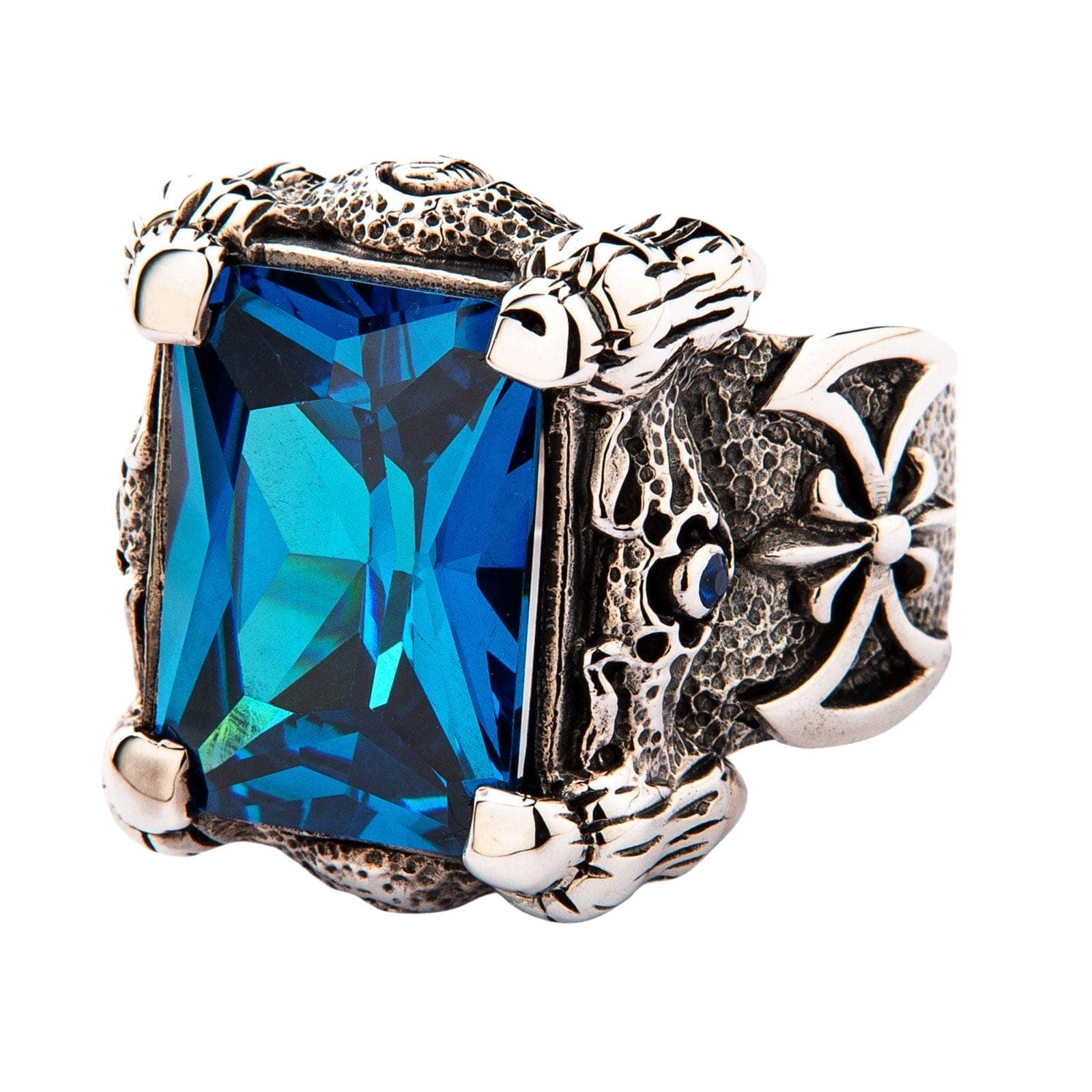 Blue Topaz Dragon Claw Sterling Silver Men's Ring for Gifts, Fantasy Jewelry & Medieval Costume Accessories
