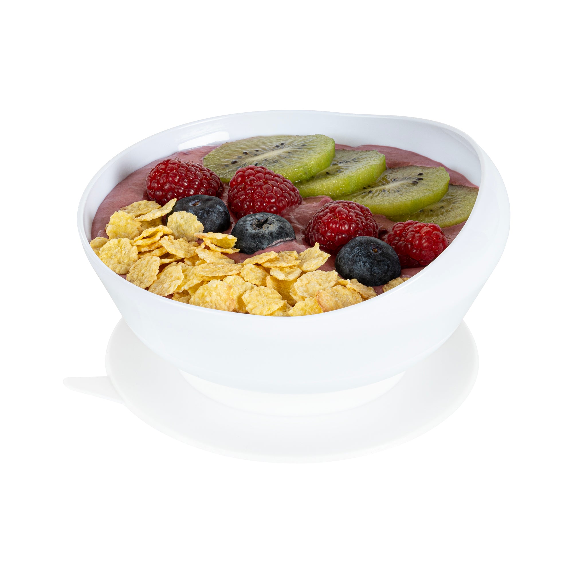 Adapt Tek 19 oz Round White Plastic Scoop Bowl - Spillproof with Suction Base, 5.75