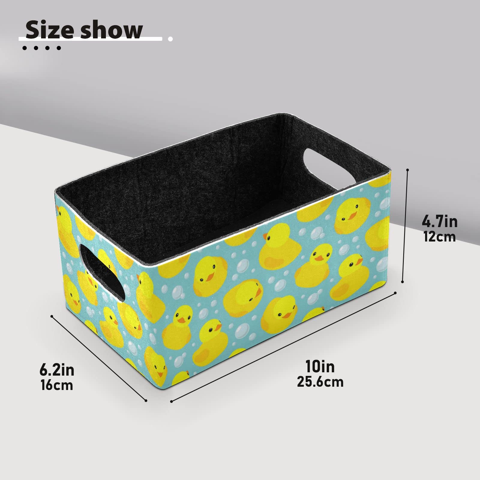 Linqin Yellow Rubber Duck Collapsible Storage Bins & Baskets, 2-Pack Foldable Felt Fabric Organizer Cube Box for Nursery, Home Shelves & Closet Organization | Kids Room Decor, Bathroom Storage & Toy Organizer