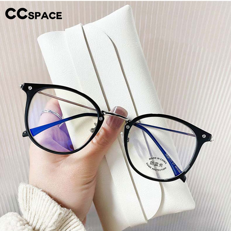 CCspace Unisex Full Rim Round Cat Eye Titanium Eyeglasses Frame - Lightweight & Durable TR90 Material - Fashionable for Work, Reading & Daily Wear