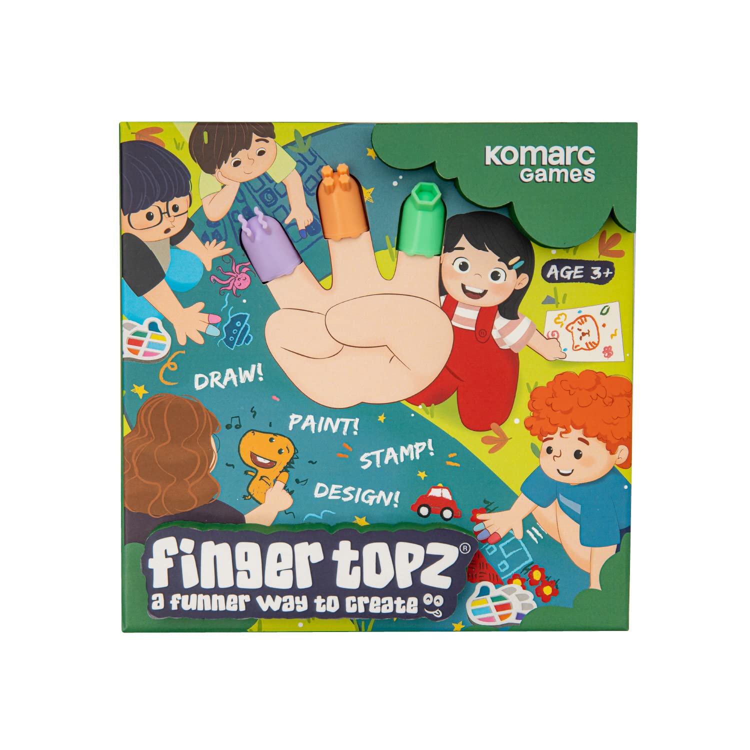 Fingertopz Non-Toxic Finger Painting Kit for Kids Ages 3+ - Includes 6 Finger Stampers, 4 Washable Brushes & Spill-Proof Paint Palette - Perfect for Preschool Art Activities, Birthday Gifts & Creative Playtime