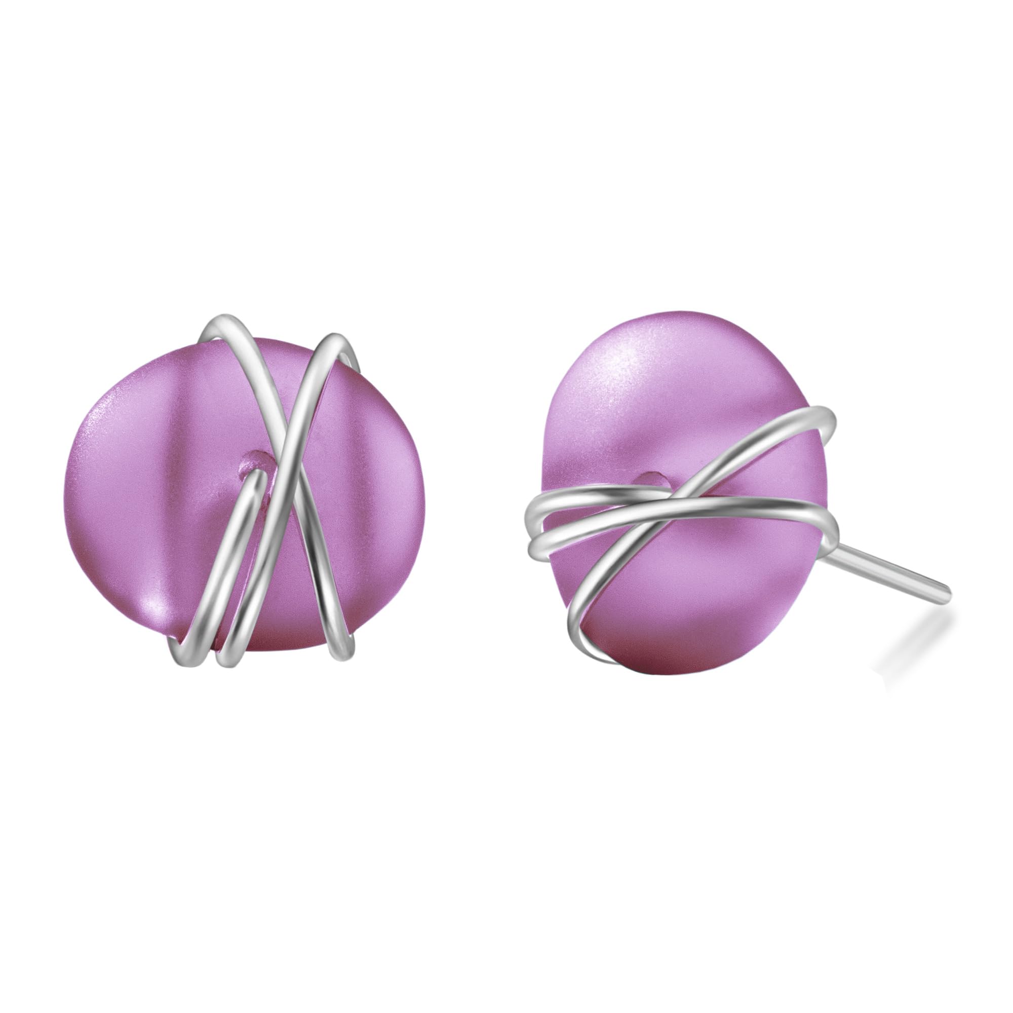 Hypoallergenic Sterling Silver S990 Sea Glass Stud Earrings - Handmade Beach Glass Jewelry for Women & Girls | Purple Post Earrings for Beach Vacations, Weddings & Everyday Wear