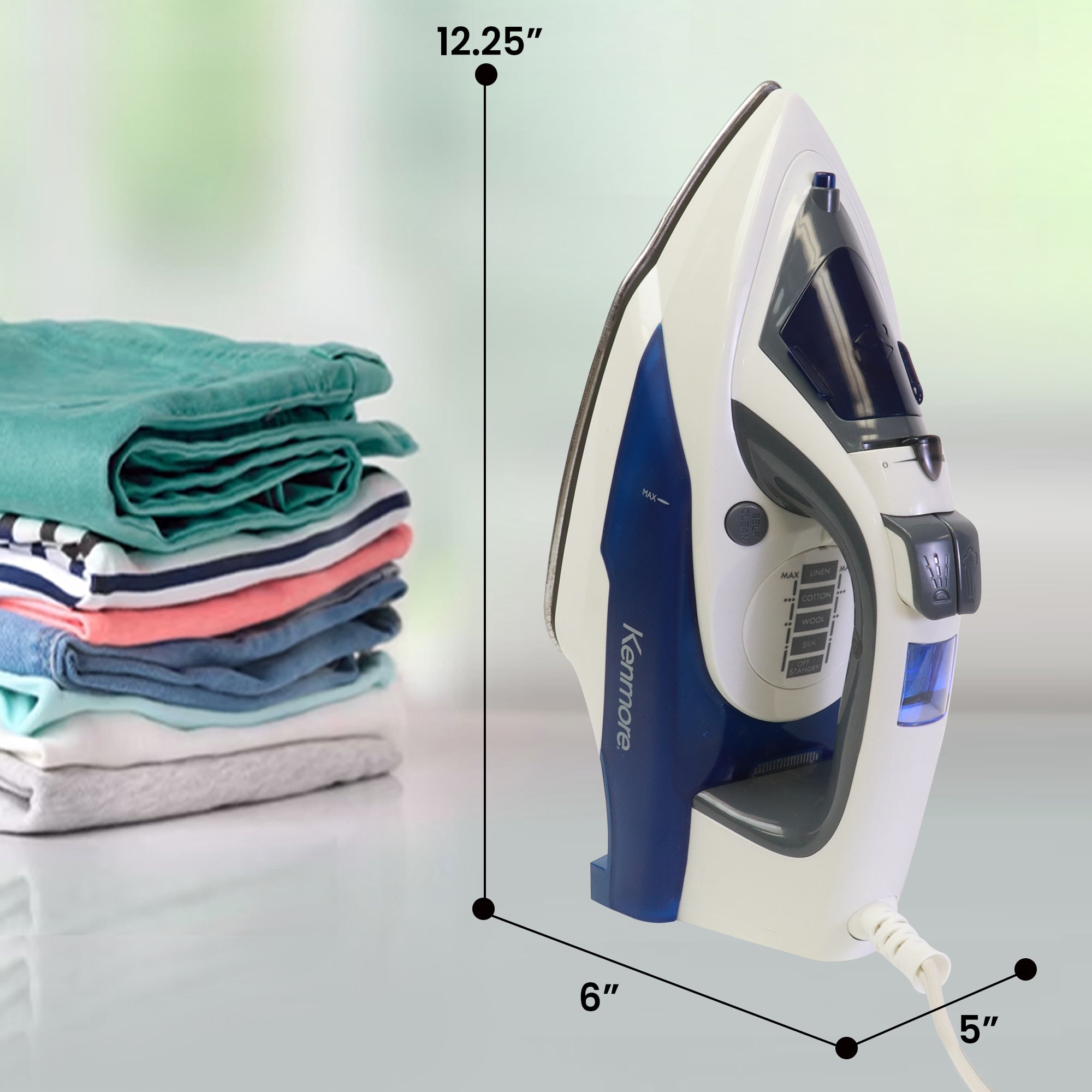 Kenmore Digital Power Steam Iron with Stainless Steel Soleplate - 1725W Garment Steamer with Digital Temperature Control, 9 Fabric Presets, 3-Way Auto Off, Anti-Drip & Self-Clean - Perfect for Wrinkle-Free Clothes, Home & Office Use (Blue)