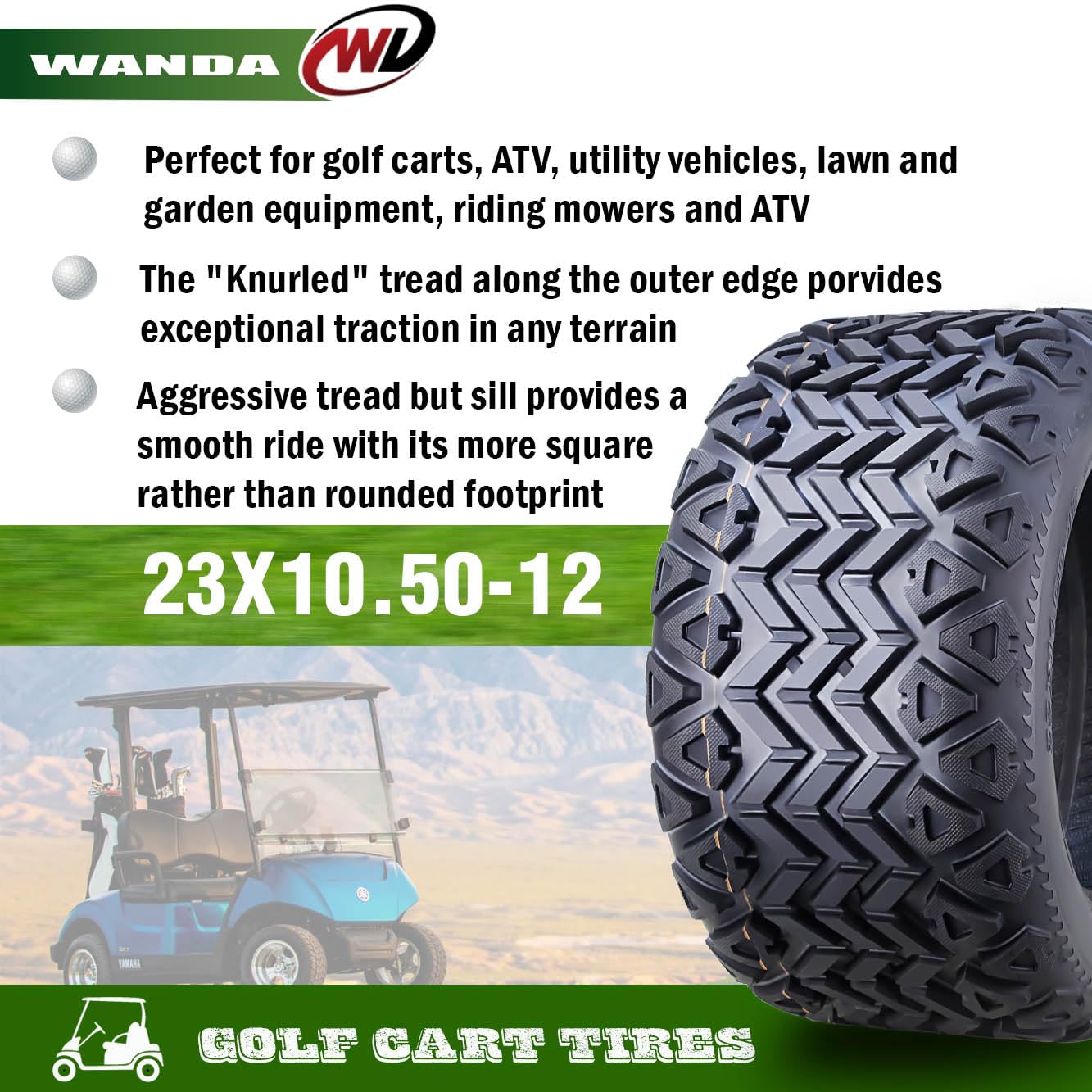 Premium 23x10.5-12 Golf Cart & ATV Tires - 4 Ply All-Terrain Tires (Set of 4) - Heavy Duty for Golf Carts, UTVs & Utility Vehicles - Perfect for Off-Road, Lawn & Farm Use