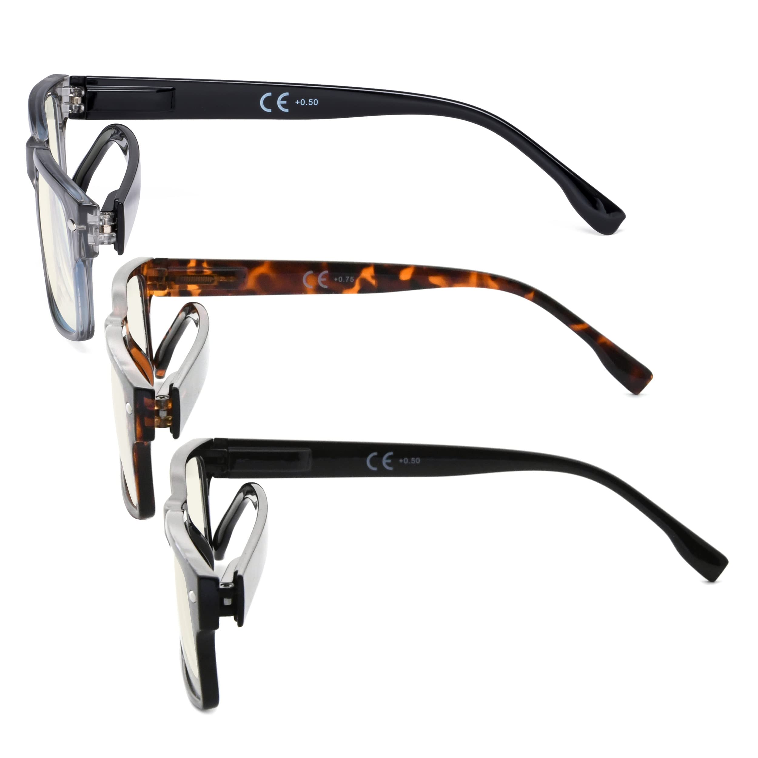 Eyekepper 3-Pack Spring Hinge Reading Glasses with Blue Light Blocking - Stylish Lightweight Readers for Women & Men - Perfect for Computer Use, Reading & Office Work
