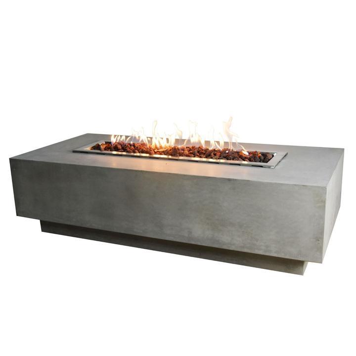 Elementi Granville Cast Concrete Fire Table - Outdoor Patio Fire Pit with Lava Rocks for Backyard, Garden, and Poolside Gatherings - OFG121