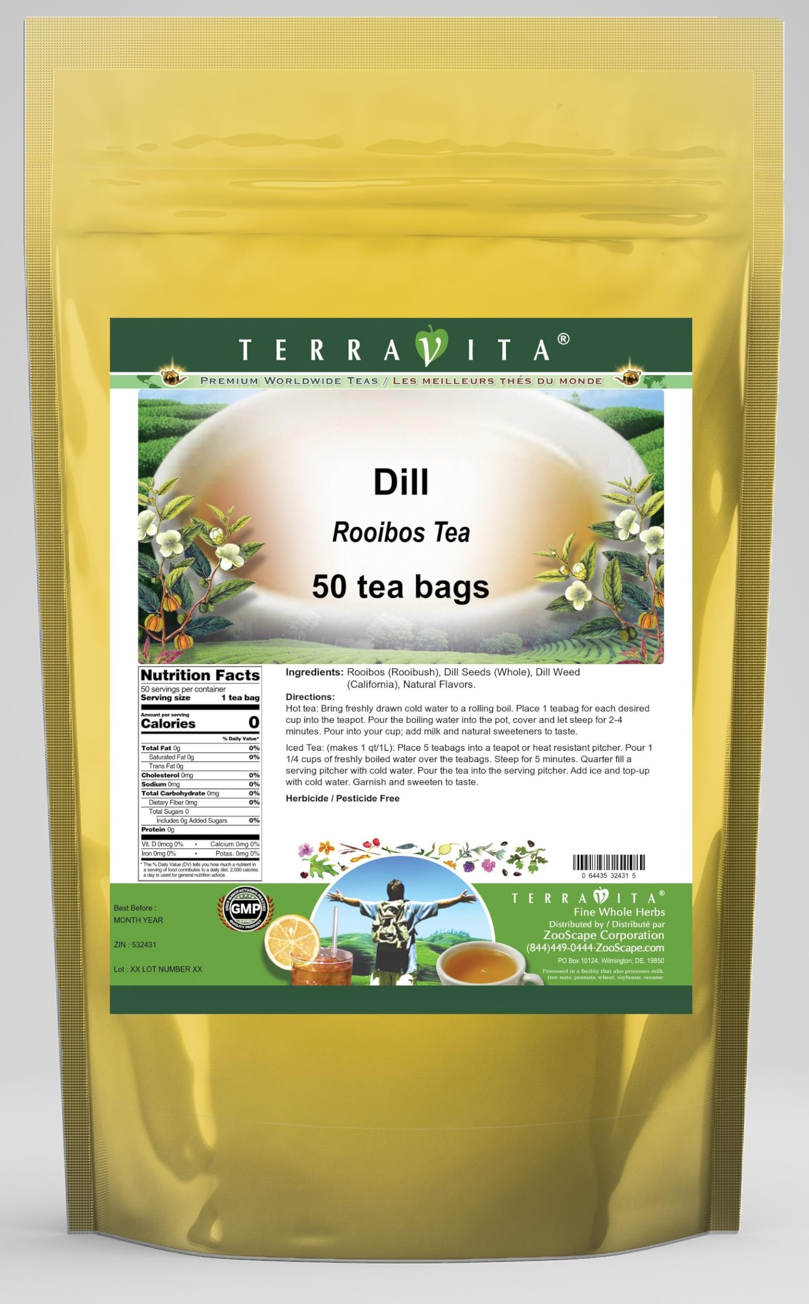 Organic Dill Rooibos Herbal Tea - 50 Tea Bags | Caffeine-Free, Antioxidant Rich | Perfect for Relaxation, Detox & Weight Loss | ZIN: 532431