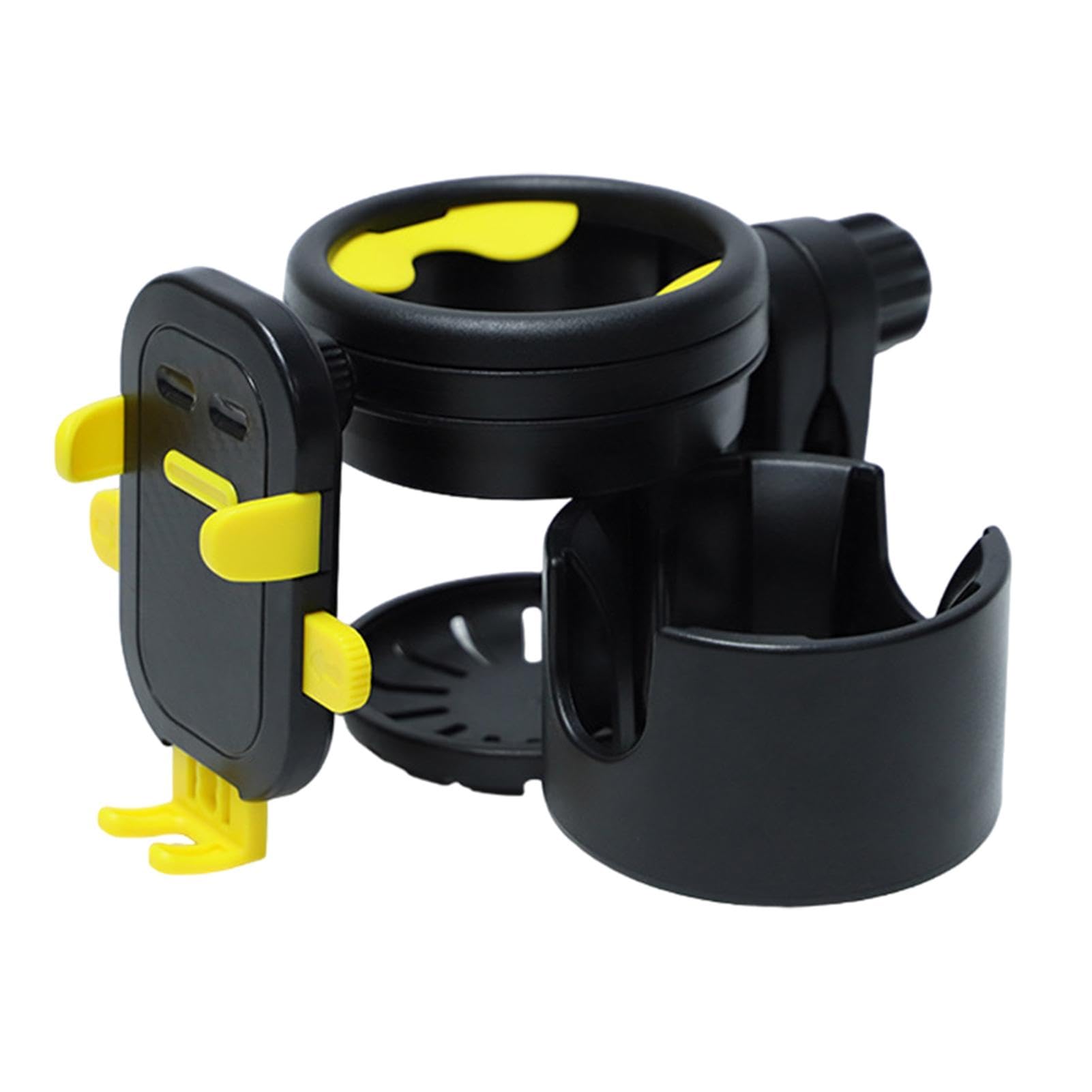 Universal Stroller Cup Holder with Rotating Phone Pocket - Durable Pram Bottle Organizer for Coffee, Drinks & Toddler Bottles | Perfect for Baby Strollers, Shopping Carts & Wheelchairs