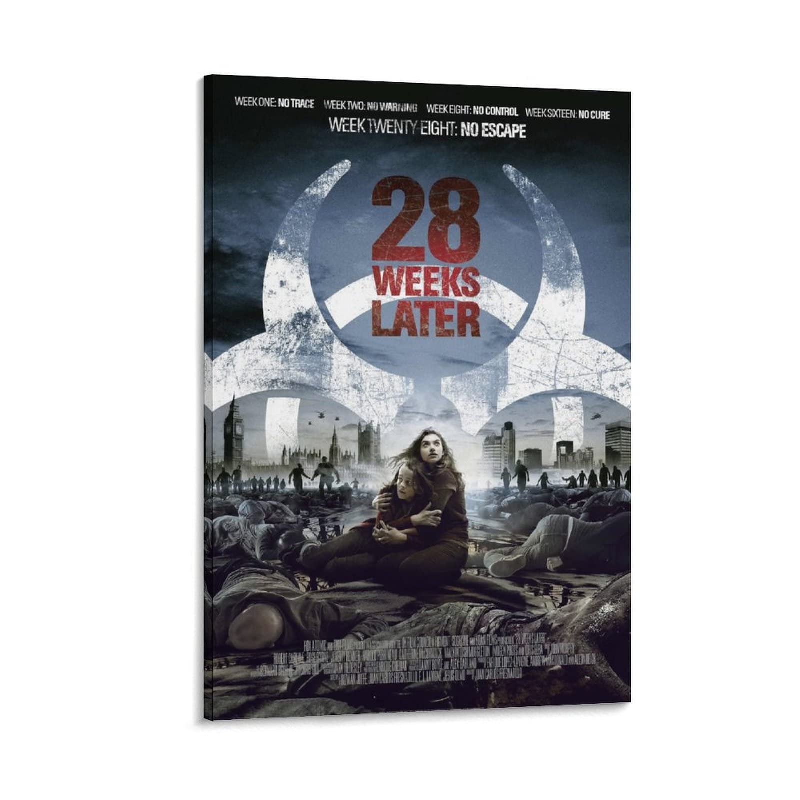 28 Weeks Later Horror Movie Poster Canvas Wall Art - 12x18 Inch (30x45cm) Framed Print for Living Room, Bedroom, Home Theater & Office Decor - Scary Film Aesthetic Painting for Movie Lovers & Halloween Party Decoration