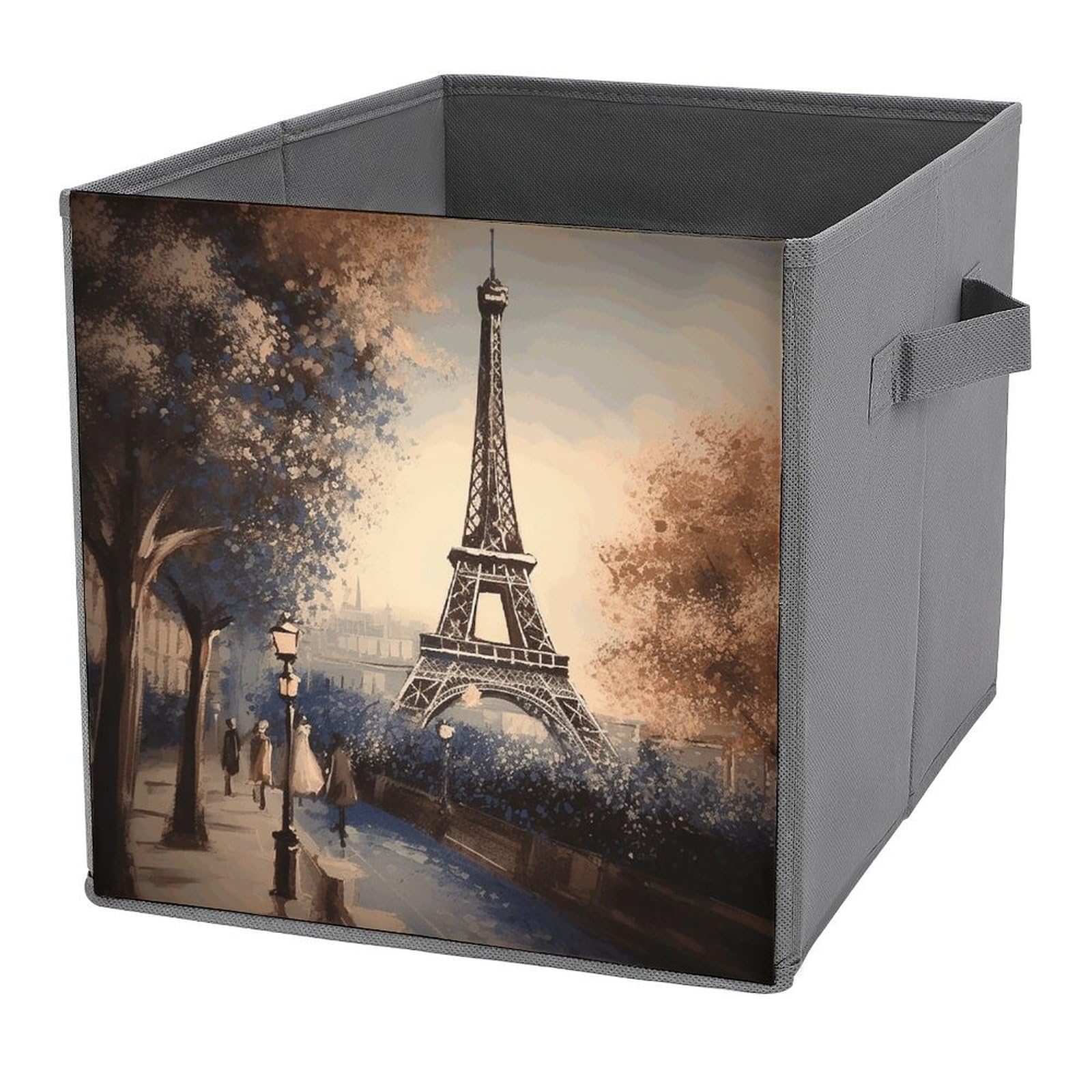 Foldable Storage Bins with Paris Eiffel Tower Print - Large Capacity Multi-Functional Organizer Box for Home, Office & Closet Organization (1-Pack) - Perfect for Storing Toys, Clothes, Books & Household Items