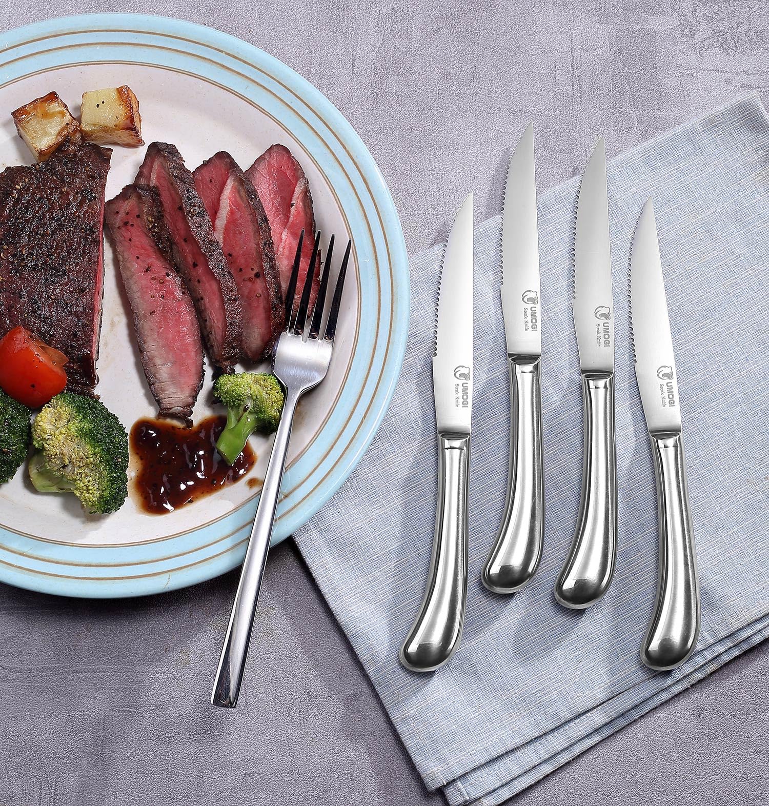 Premium 6-Piece Steak Knife Set - High Carbon Stainless Steel with Serrated Edge, Dishwasher Safe - 4.5