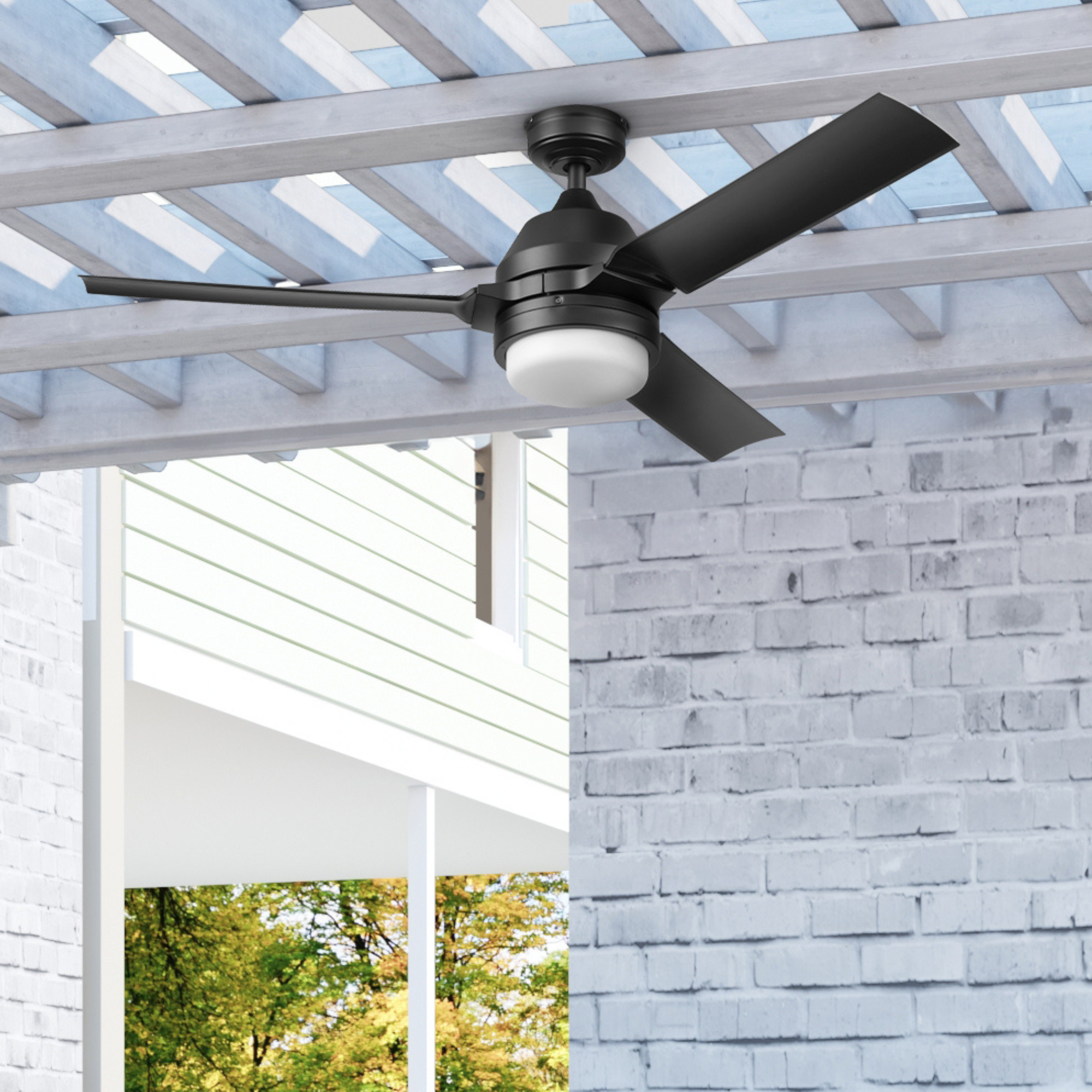 54 Inch Honeywell Port Isle Matte Black Ceiling Fan with Light Kit and Remote Control - Perfect for Living Room, Bedroom, and Outdoor Patio Cooling