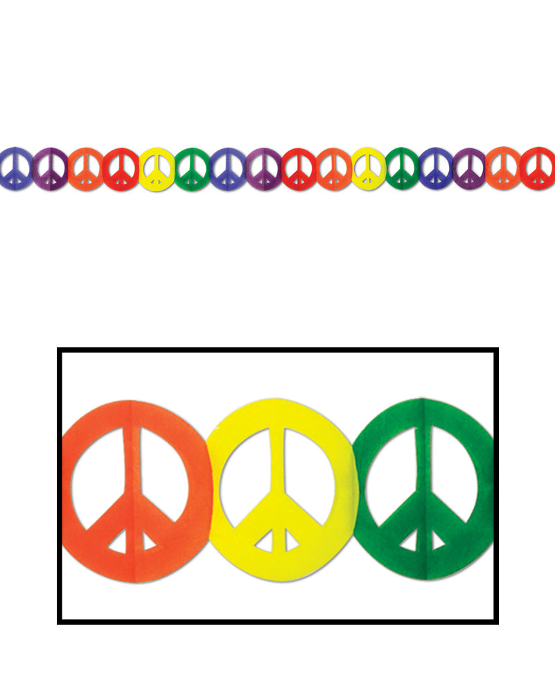 60s Peace Sign Garland 3.7m - Vintage Hippie Decor for Wall, Party & Festival - Perfect for Bedroom, Living Room & Outdoor Events