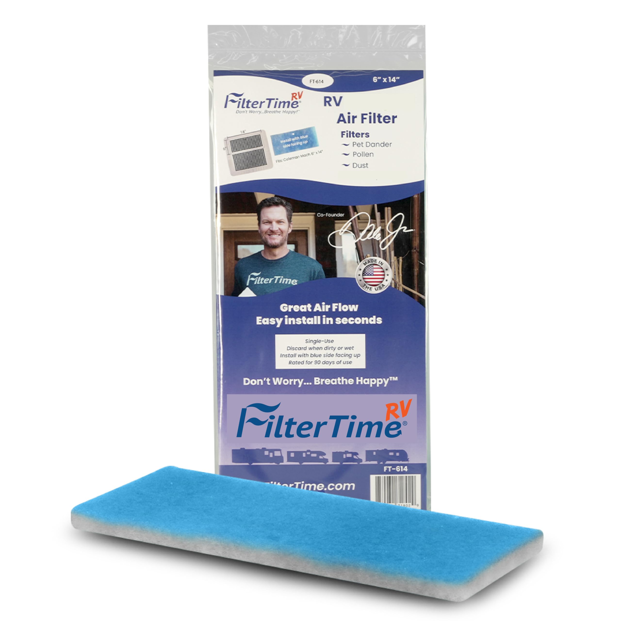 RV FT-614 6x14 Air Filter Replacement for Coleman Mach RV AC Units | MERV 6 Standard Filter (1-Pack) | Made in USA | Perfect for Dusty Roads & Camping Trips