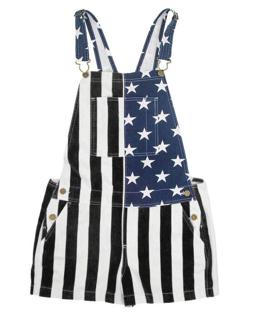 American Flag Denim Bib Overalls for Men & Women - Patriotic Shorts Romper for 4th of July & Independence Day | BBQ, Festivals, Casual Outfit