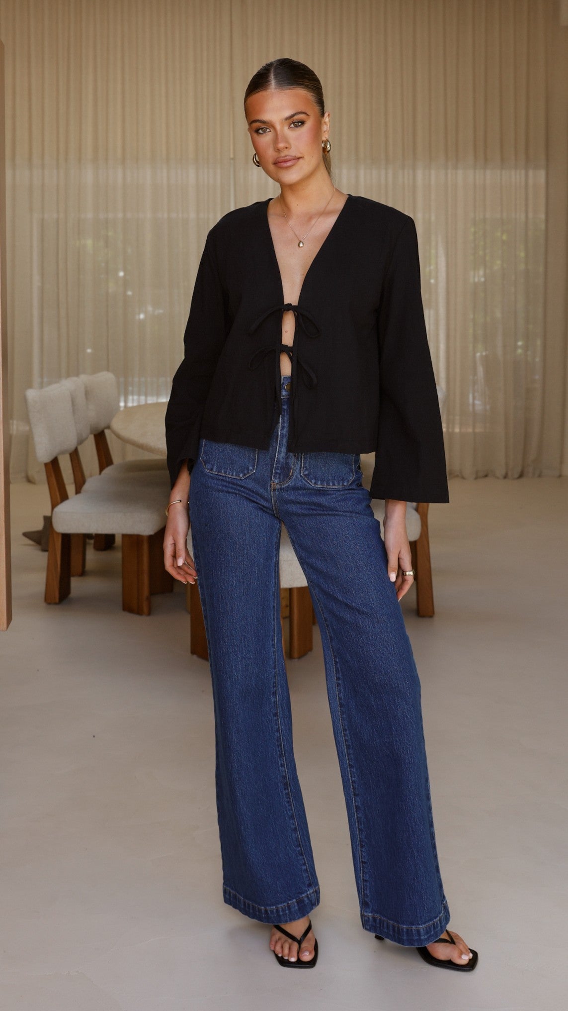 Kiera Tie Front Top for Women - Elegant Black Blouse for Casual & Office Wear | Perfect for Work, Dates & Everyday Outfits