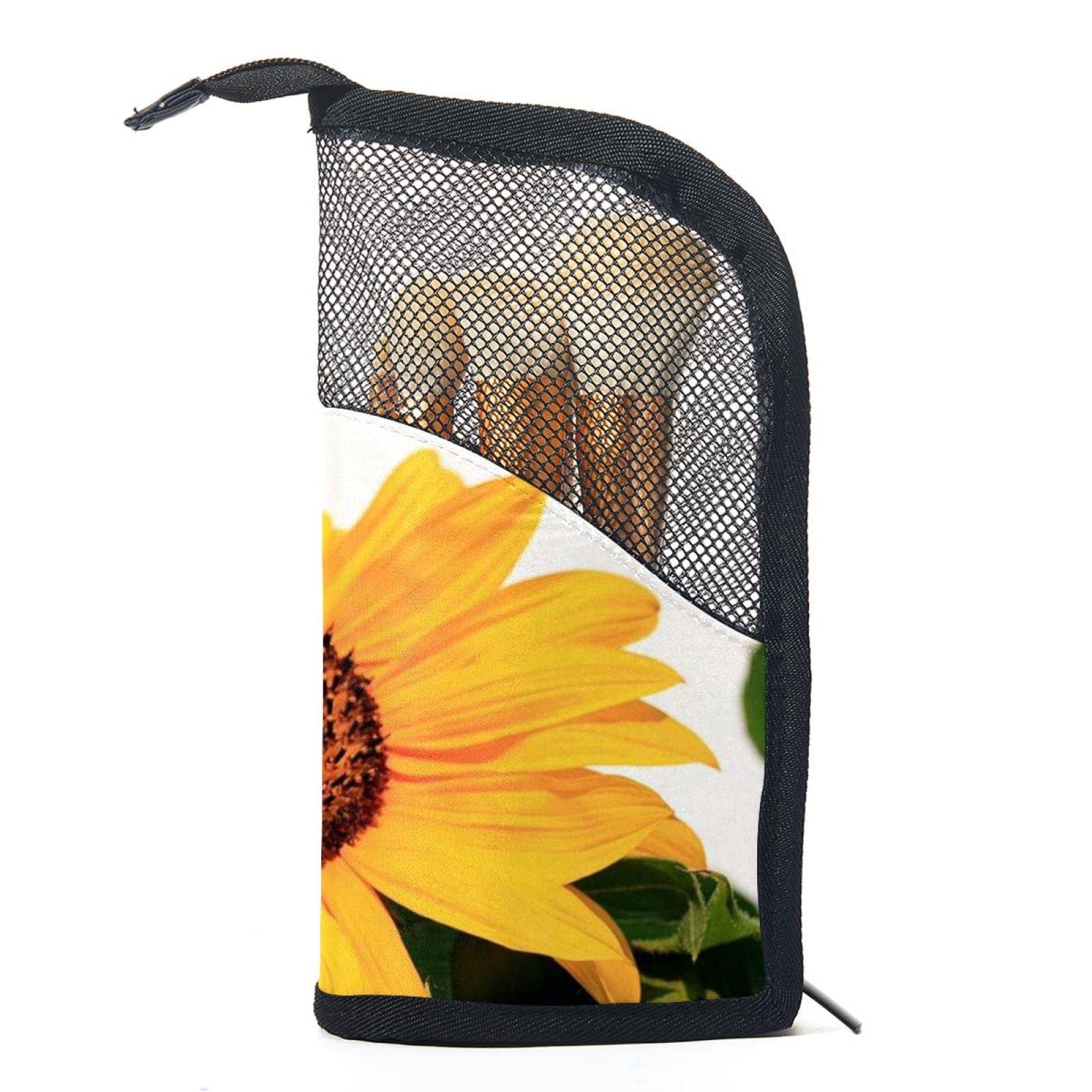 Portable Sunflower Makeup Brush Organizer Bag with 12 Brush Holder Set - Perfect for Travel, Home Vanity & Professional Makeup Artists