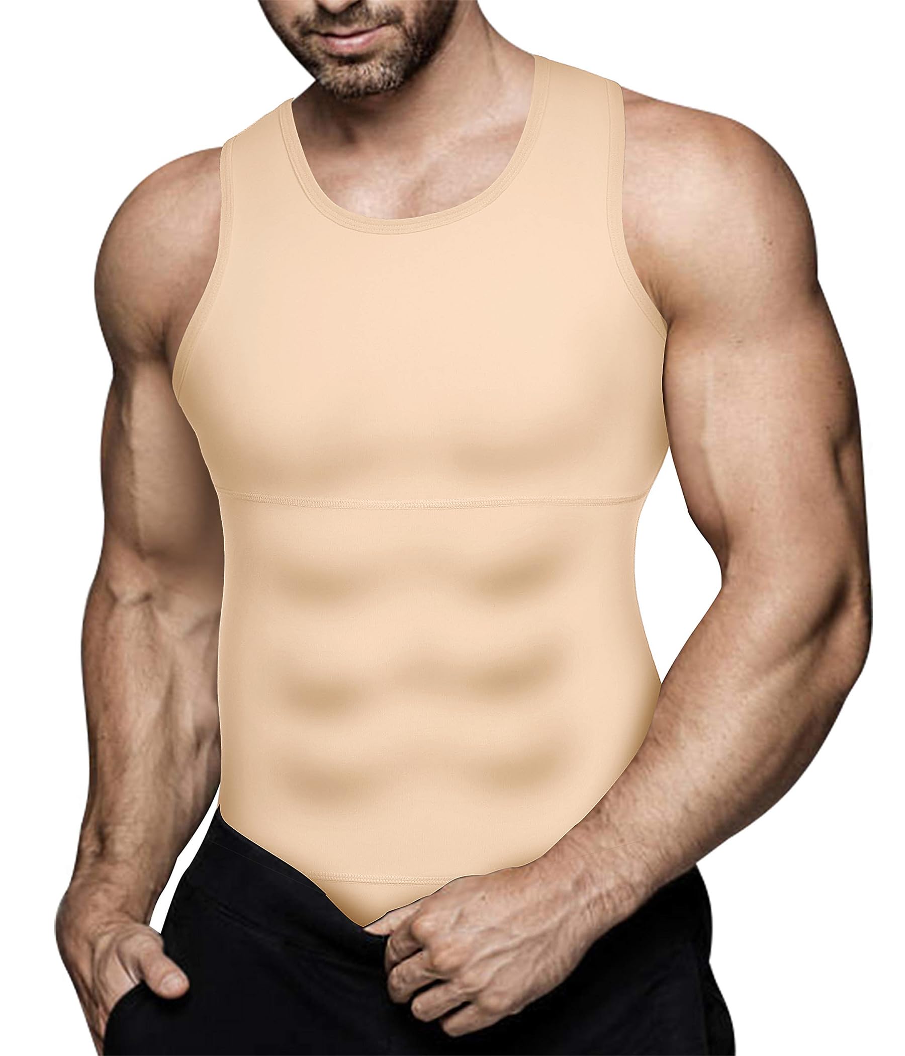 Men's Compression Shirt - Slimming Body Shaper Vest, Workout Tank Top for Abs & Abdomen - Moisture Wicking Undershirt for Gym, Running & Sports