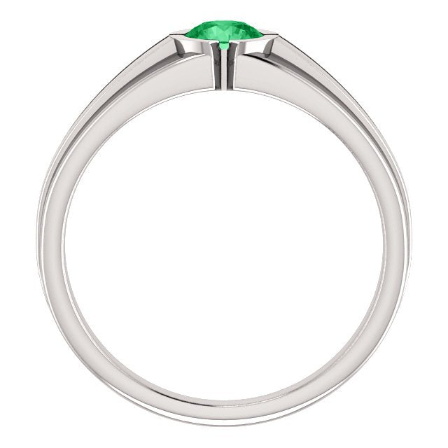 14KT Gold 0.42 Carat Emerald Solitaire Ring for Men - Elegant Bezel Set Wedding Band, Anniversary Gift, or Special Occasion Jewelry