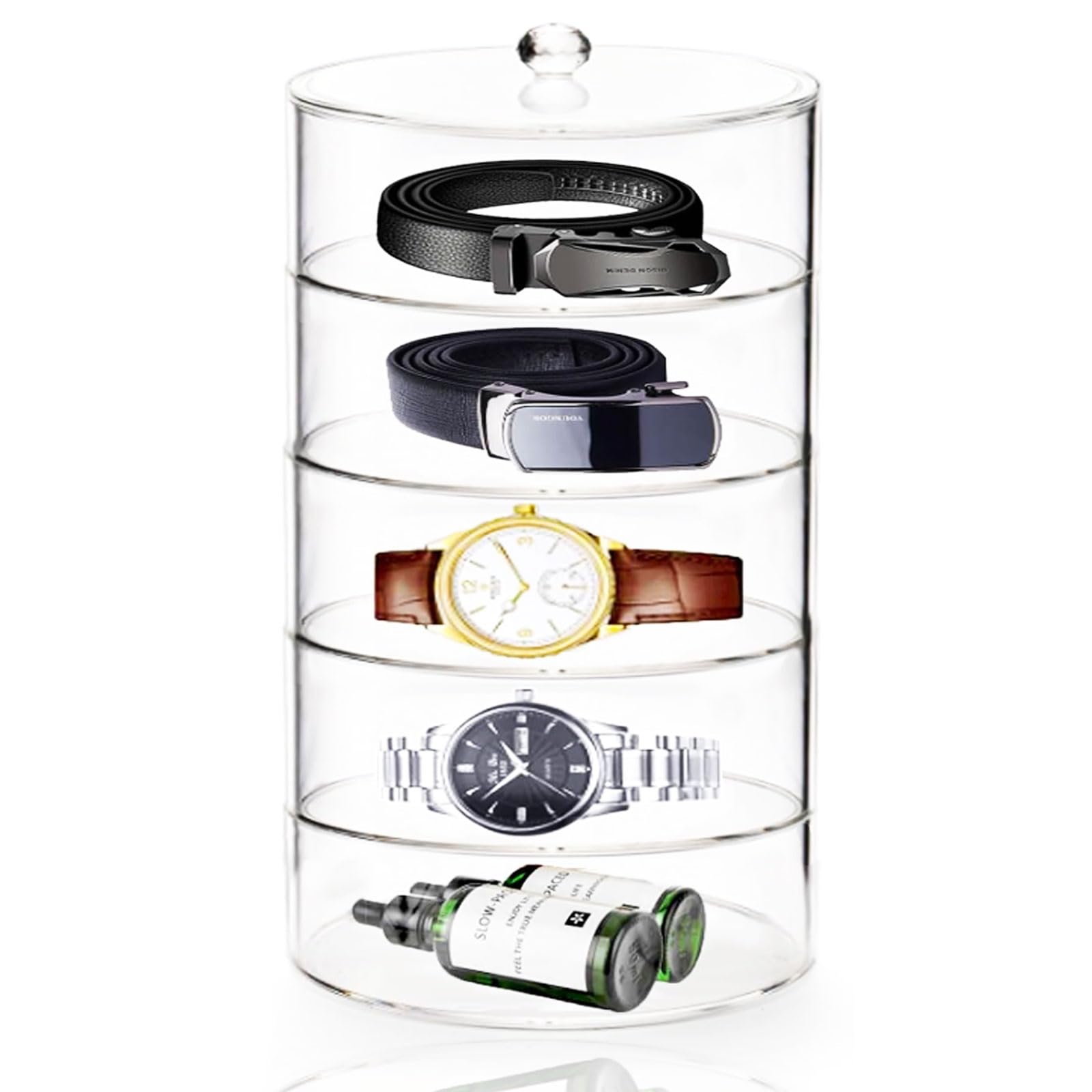 QTLCOHD 5-Tier Clear Acrylic Belt Organizer - Stackable Storage Box for Belts, Watches & Accessories | Perfect for Closet, Drawer & Bedroom Organization