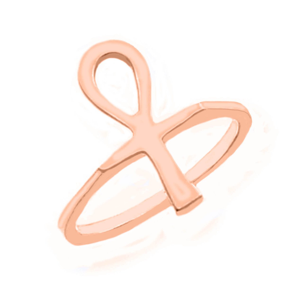 14K Rose Gold Egyptian Ankh Cross Ring - Dainty Minimalist Jewelry for Women, Symbol of Eternal Life - Perfect for Everyday Wear, Gift Giving & Spiritual Occasions