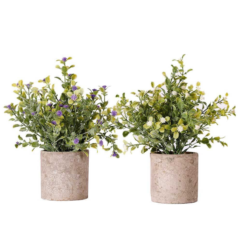 DOITOOL 2-Pack Plastic Flower Pots with Artificial Bonsai Plants - Realistic Fake Potted Flowers for Home Decor, Office Desk, and Indoor Greenery Enhancement