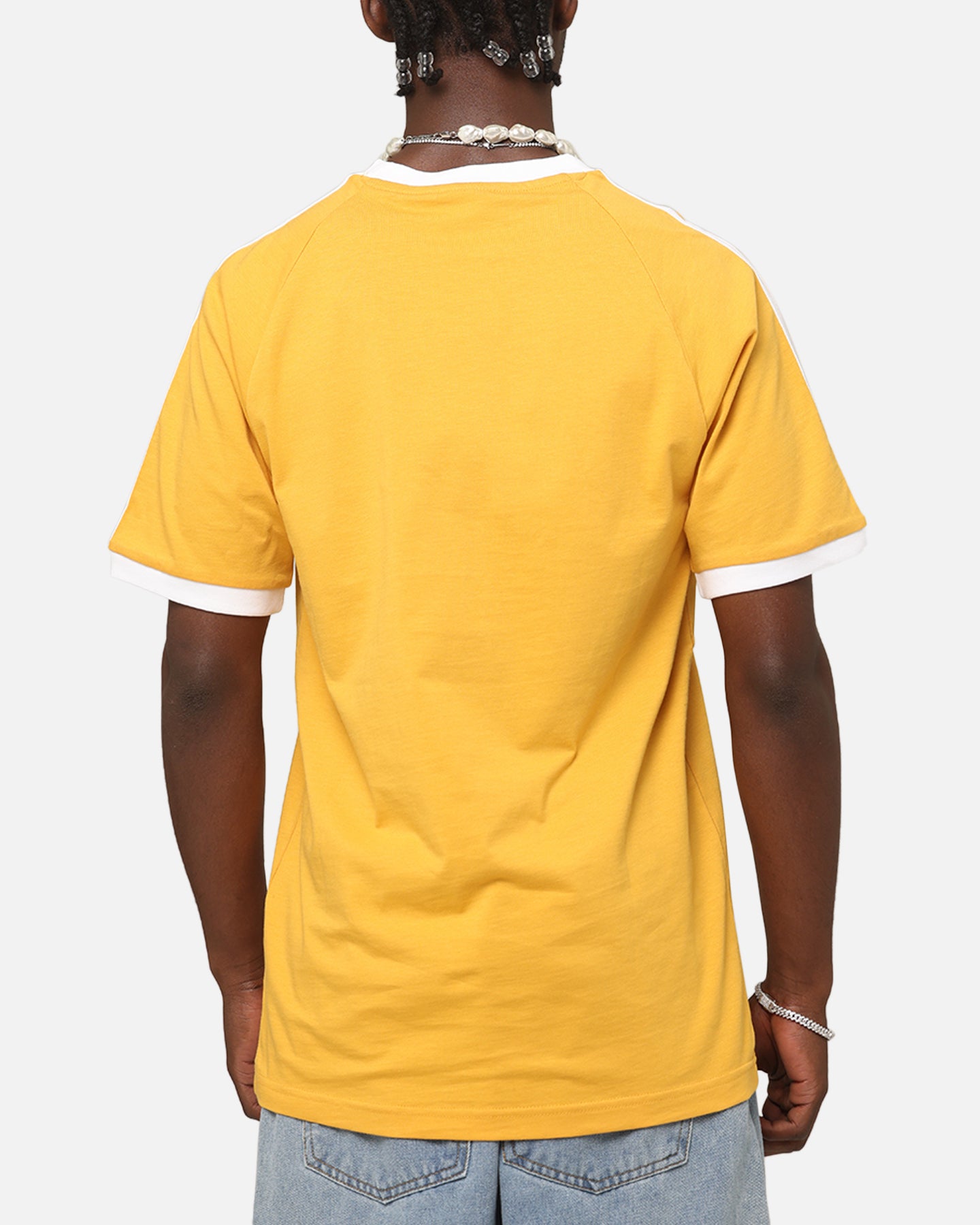 Adidas Classics 3 Stripes T-Shirt for Men - Yellow Cotton Casual Tee - Perfect for Gym, Streetwear & Everyday Outfits