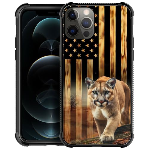 Wood grain American flag Mountain Lion