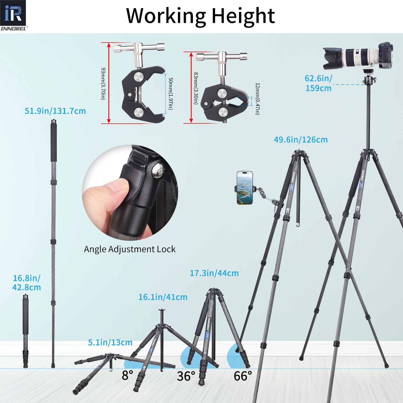 INNOREL P254C Carbon Fiber Compact Lightweight Travel Tripod & Monopod - 25mm Tube Center Column Mount for DSLR Cameras | Perfect for Travel Photography, Hiking & Outdoor Shooting