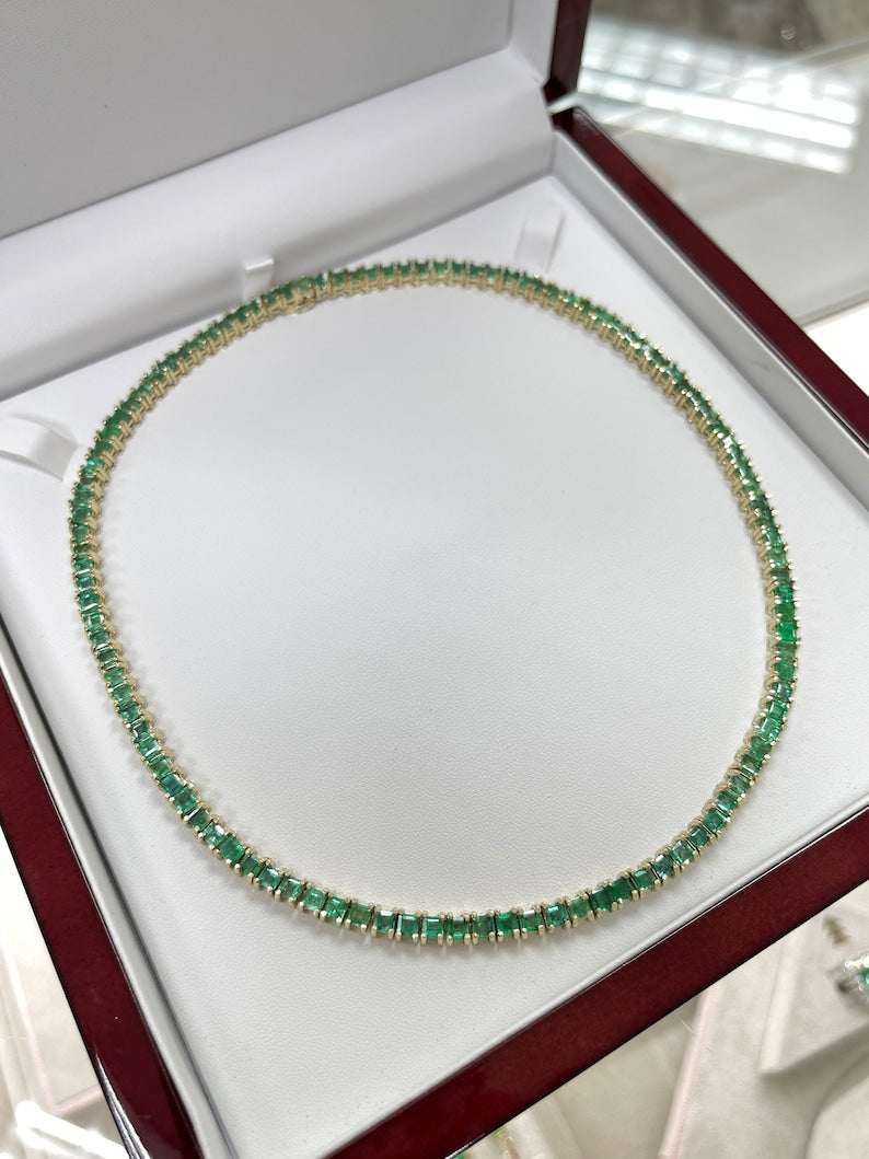 20tcw 14K Gold 17 Inches Princess Cut Emerald Tennis Necklace for Women - Elegant Jewelry Gift for Wedding, Anniversary & Special Occasions
