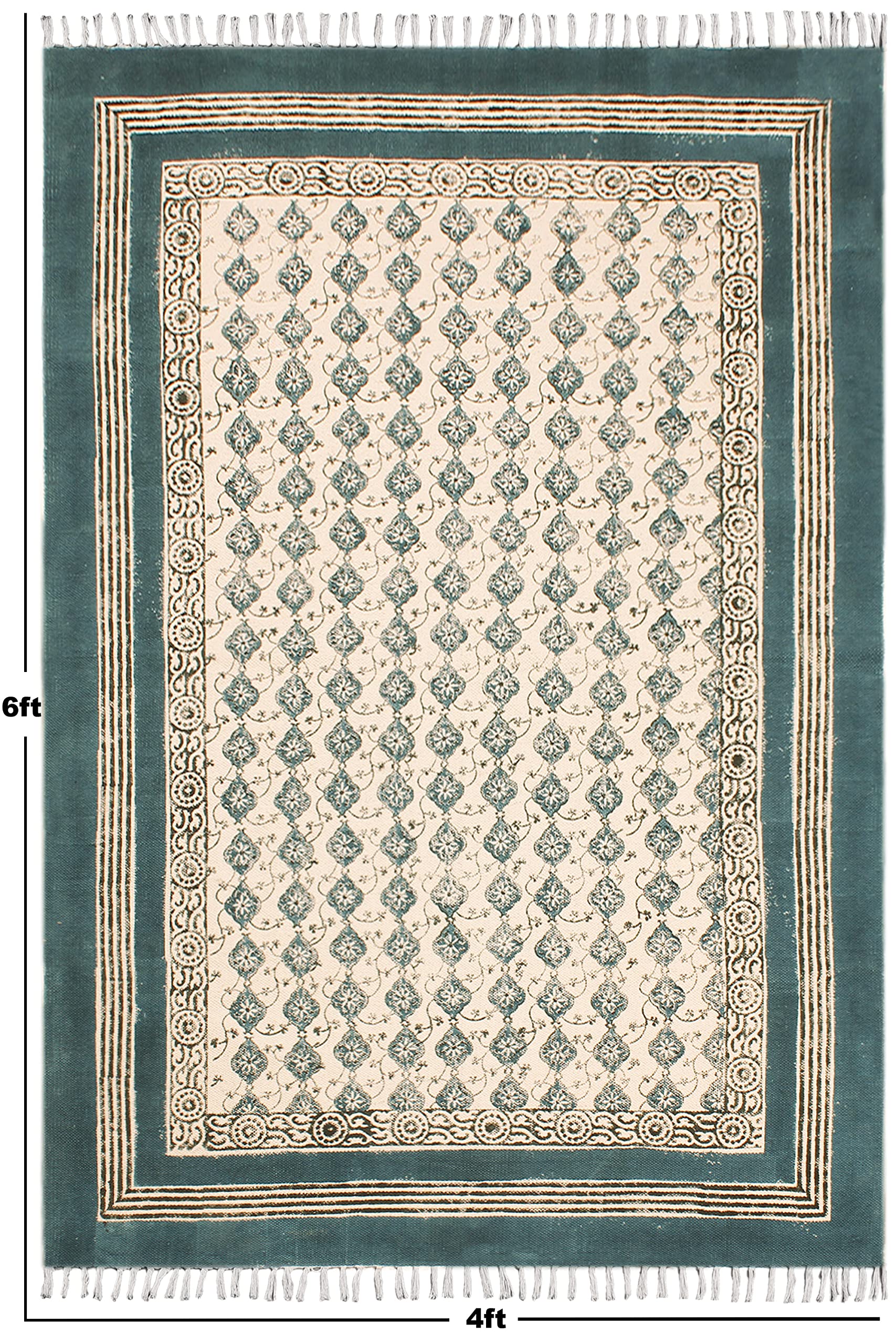 5x8 Ft Turquoise Blue Cotton Dhurrie Floral Kilim Rug - Handmade Flatweave Rectangular Area Rug for Indoor & Outdoor Use - Perfect for High Traffic Areas in Bedroom, Dining Room & Living Room - Boho Chic Home Decor