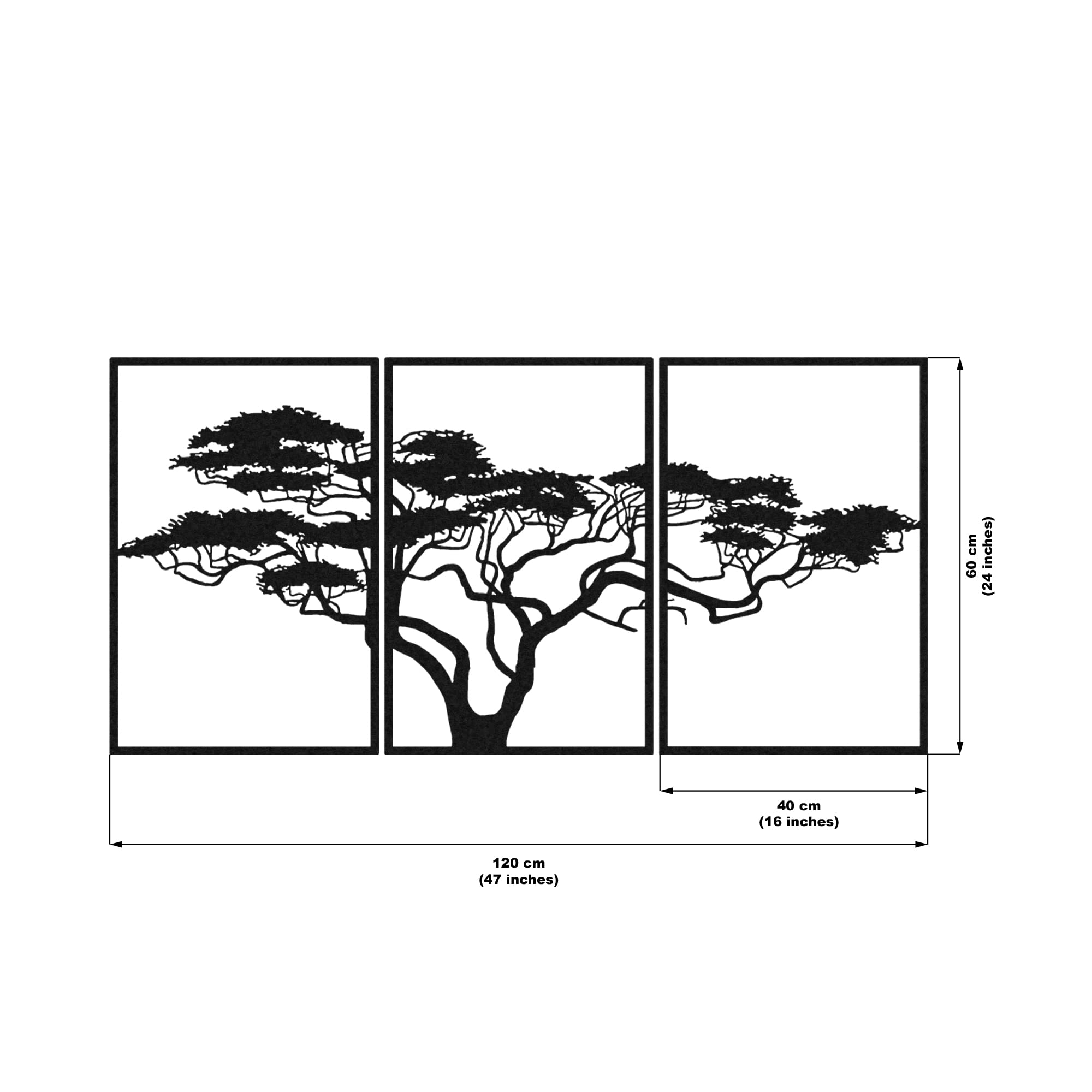 Large Metal Wall Art Tree of Life Decor - 3 Panel African Inspired Wall Hanging for Living Room & Bedroom - Black Modern Home Decor Gift (47x24 Inches) - Perfect for Boho, Farmhouse & Contemporary Interior Design