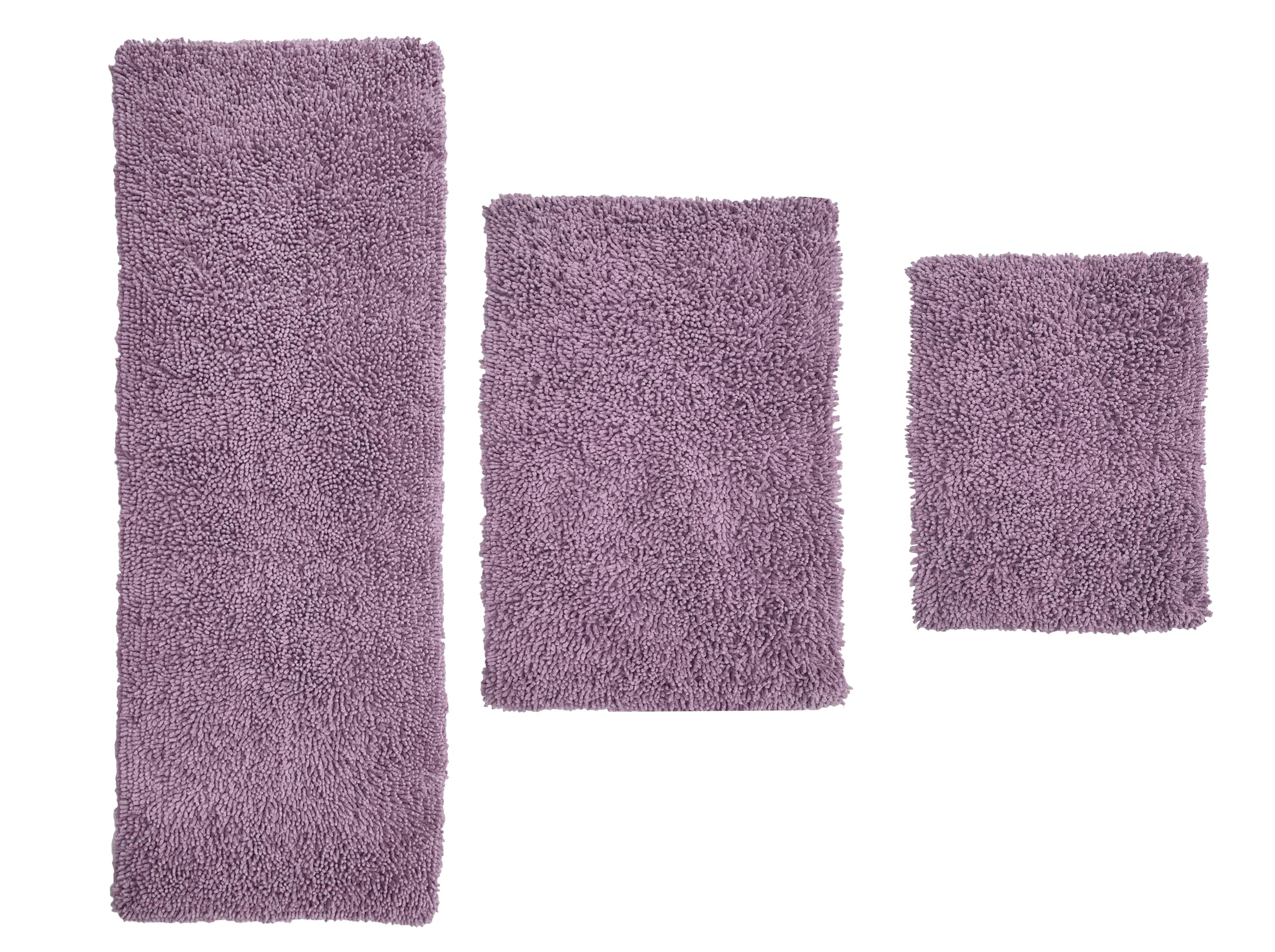 **Home Weavers Fantasia 100% Cotton Bath Rug Set - Ultra Soft, Absorbent & Washable Non-Slip Bathroom Mats - 3-Piece Set with Runner (Purple) - Perfect for Bathroom, Kitchen & Entryway Floor Protection**