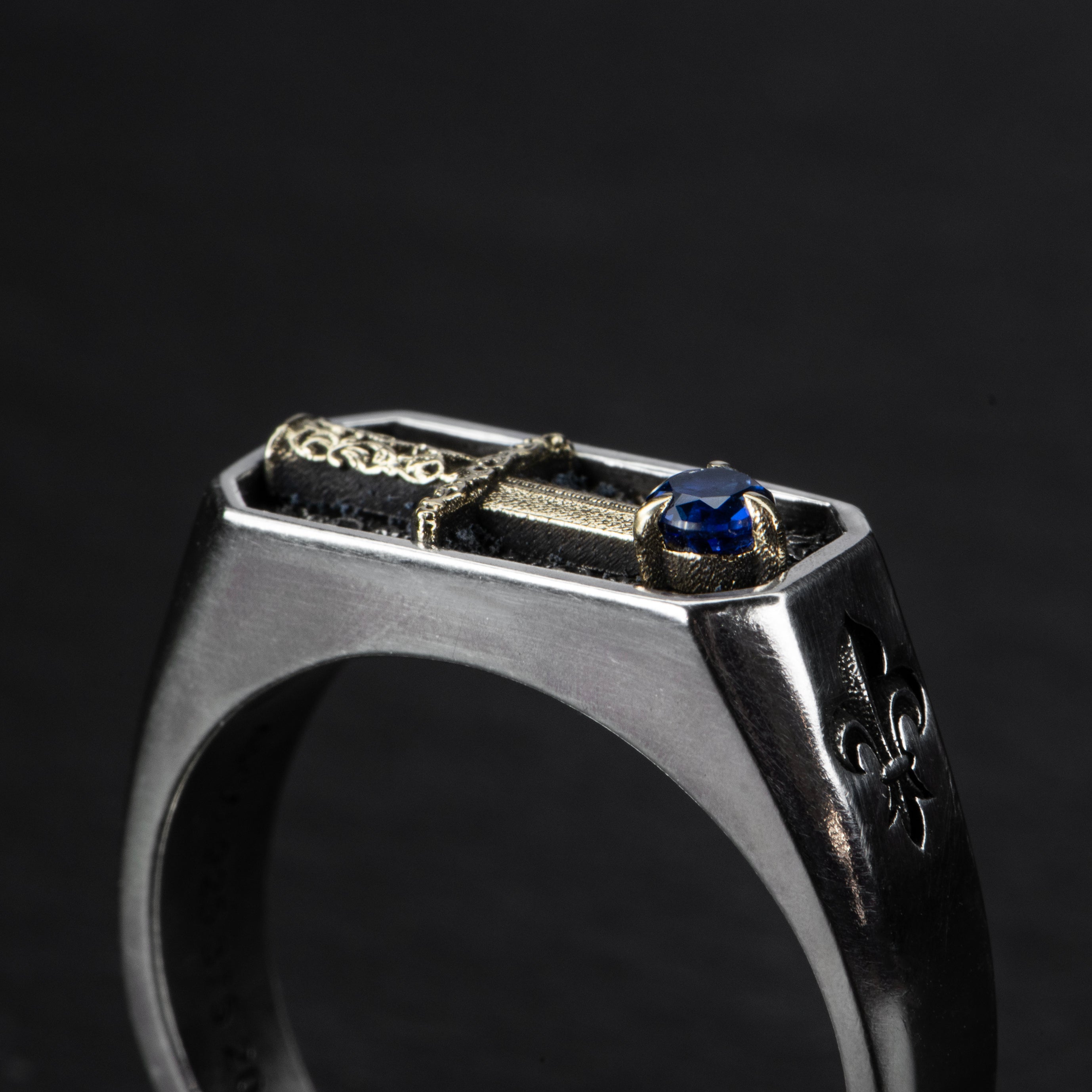 Sapphire Sword Ring - SOVEREIGN II Sterling Silver Medieval Jewelry for Men & Women | Perfect for Cosplay, Renaissance Fairs & Fantasy Lovers