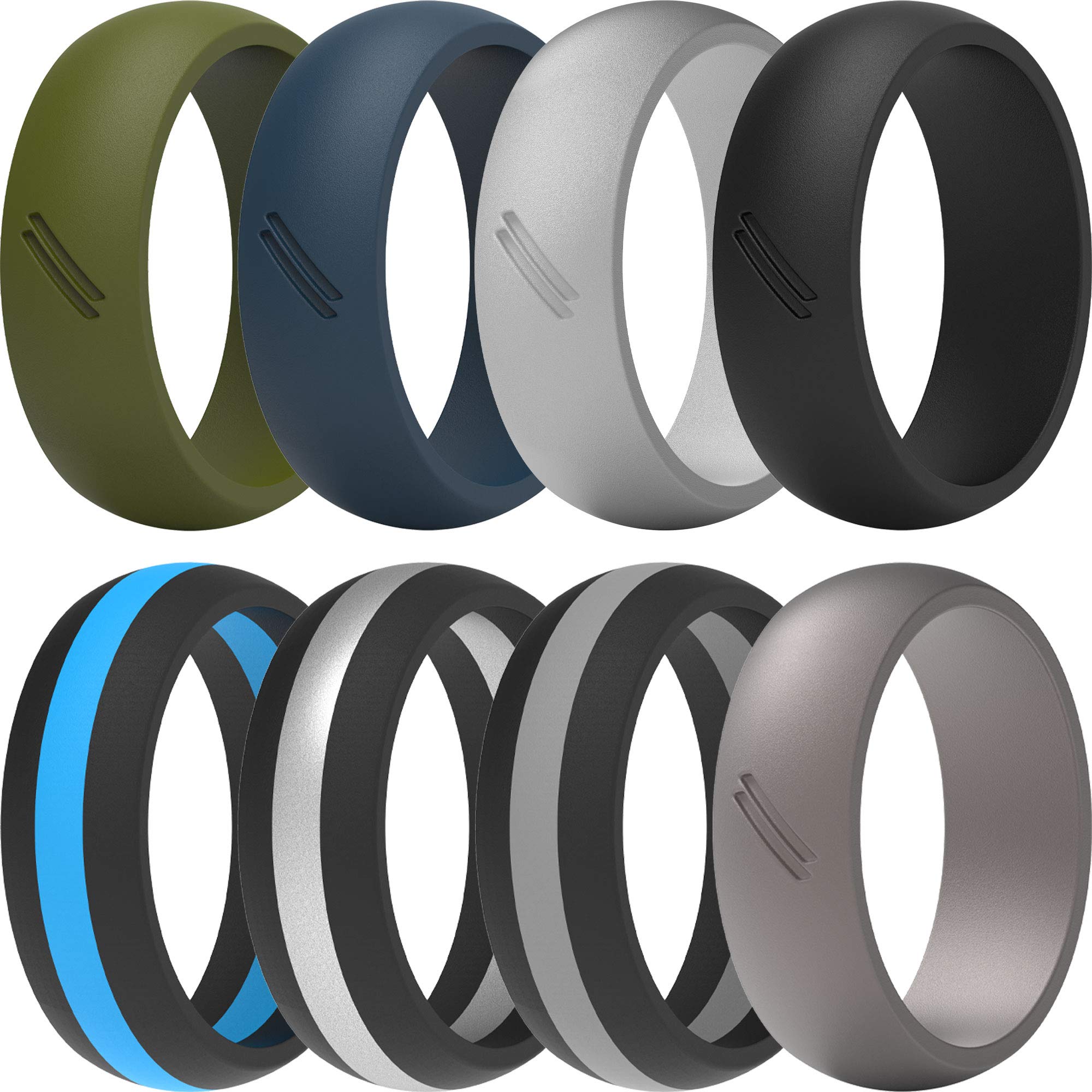 ThunderFit Silicone Wedding Rings for Men - 8 Pack Rubber Engagement Bands (8.7mm Wide, 2.5mm Thick) - Comfortable & Durable for Gym, Work, Travel & Outdoor Activities