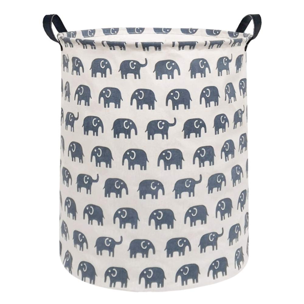 Large Collapsible Storage Bins - Canvas Laundry Basket for Home & Office | Toy Organizer & Home Decor (Blue Elephant)