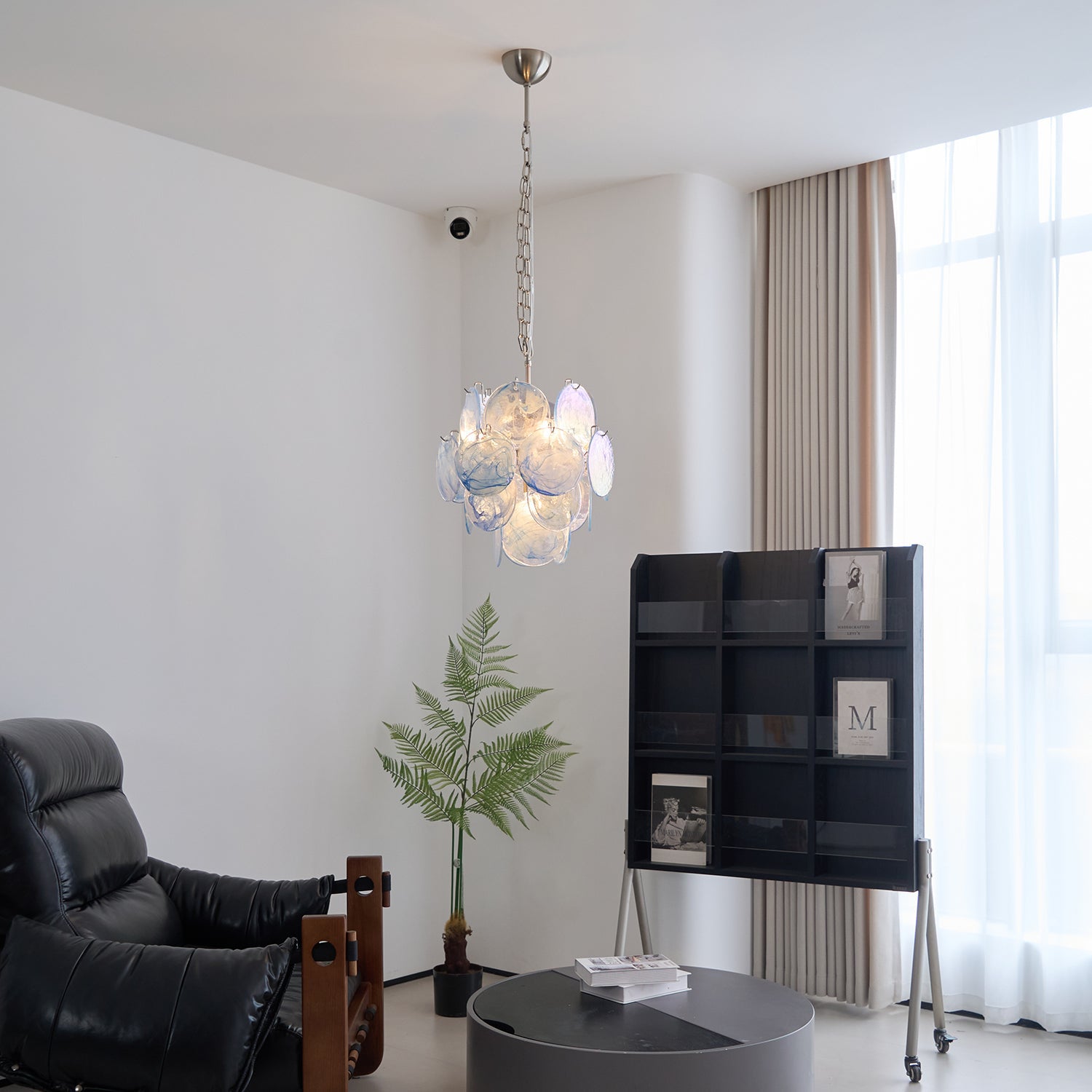 Blue Murano Glass Disc Chandelier - Elegant Venetian Style Ceiling Light Fixture for Dining Room, Living Room & Bedroom Decor