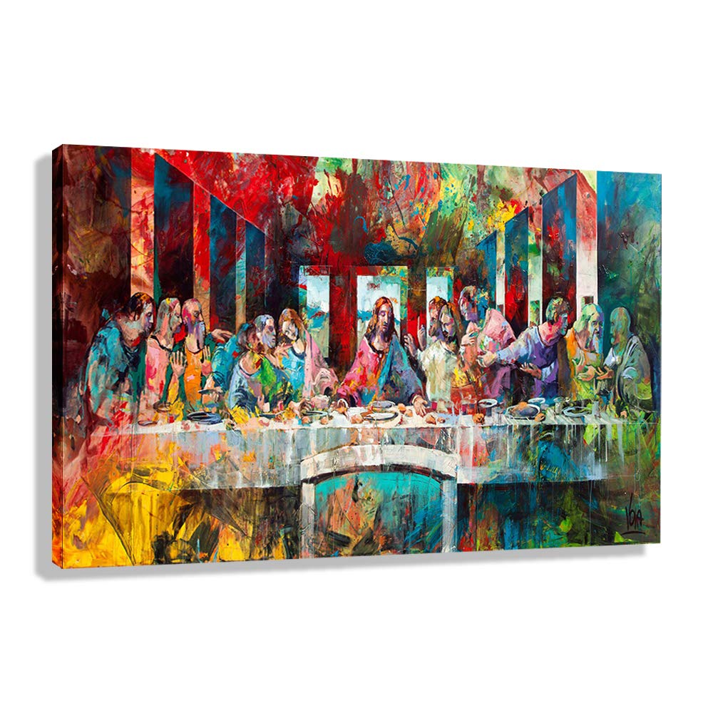 Orlco Abstract Canvas Print - Jesus Christ Wall Art, The Last Supper Oil Painting Reproduction, Modern Pop Art Home Decor Poster 36x24 Inches - Perfect for Living Room, Bedroom & Office Wall Decor